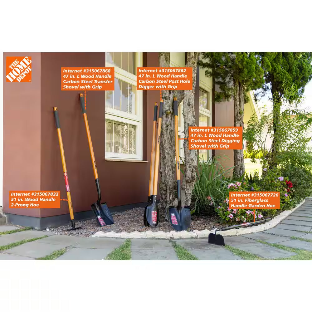 47 In. L Wood Handle Carbon Steel Transfer Shovel with Grip