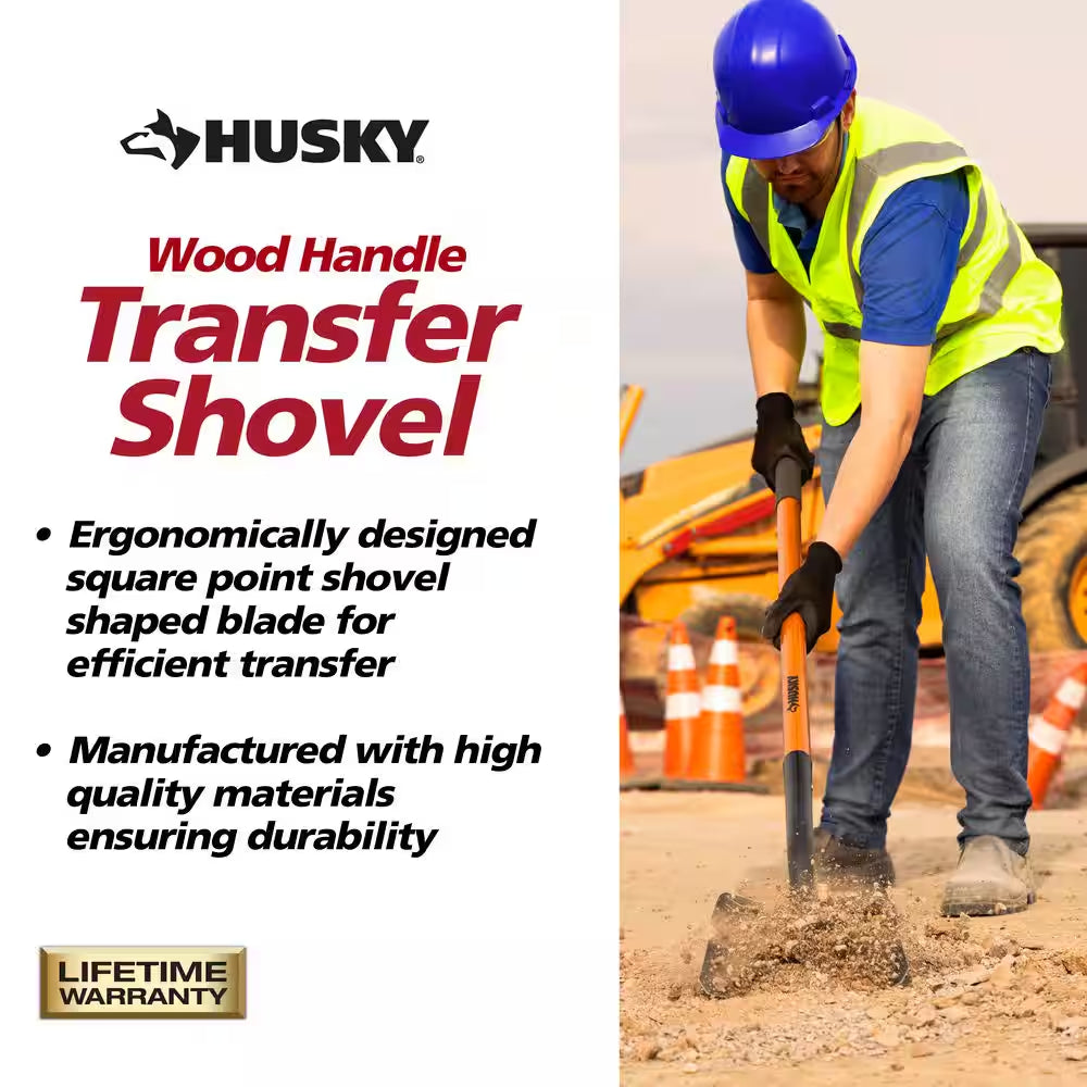 47 In. L Wood Handle Carbon Steel Transfer Shovel with Grip