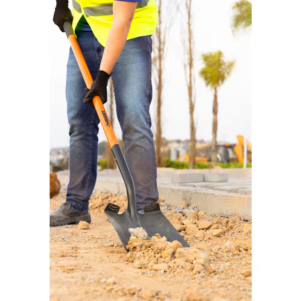 47 In. L Wood Handle Carbon Steel Transfer Shovel with Grip