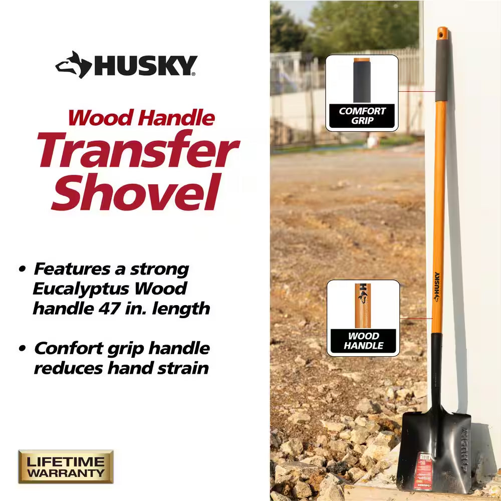 47 In. L Wood Handle Carbon Steel Transfer Shovel with Grip