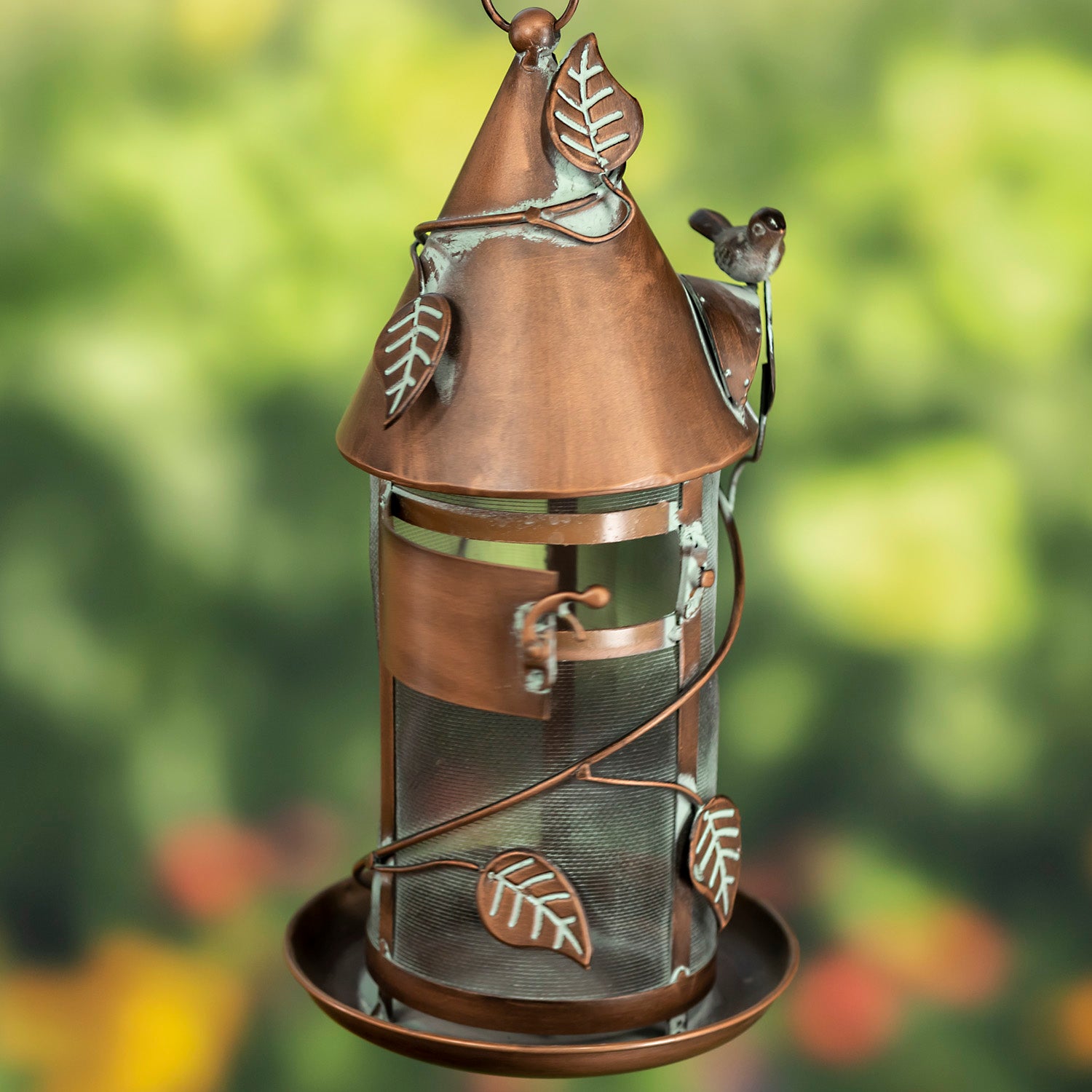 Hanging Iron Bird Feeder with Antique Copper Finish "Silo" Item #: LS213031