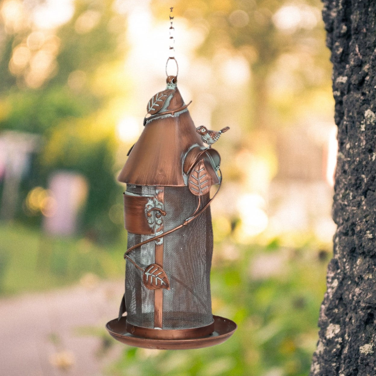 Hanging Iron Bird Feeder with Antique Copper Finish "Silo" Item #: LS213031