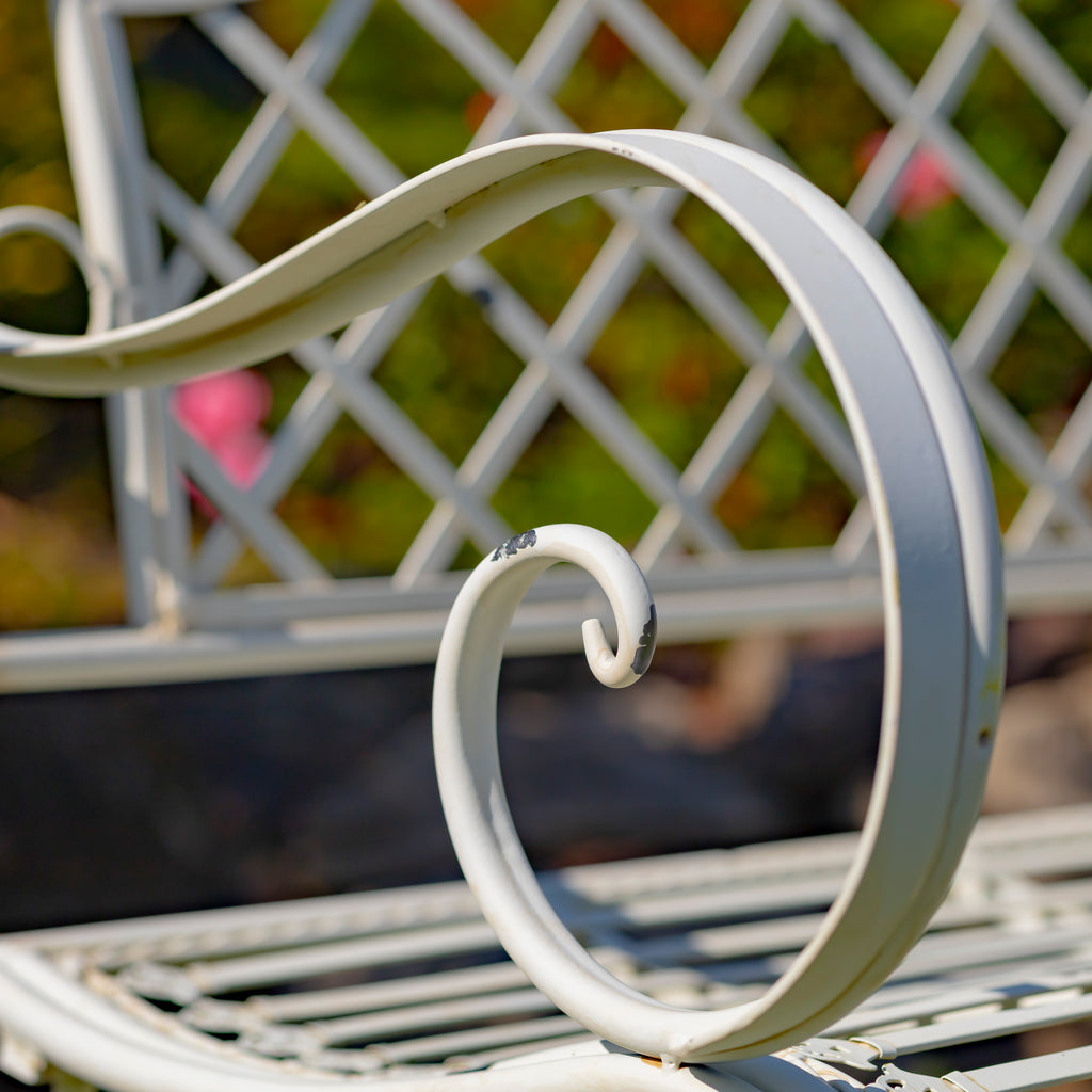Stephania" Victorian-Style Iron Garden Bench in Antique White