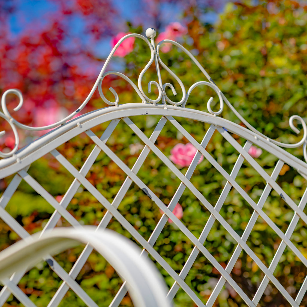 Stephania" Victorian-Style Iron Garden Bench in Antique White