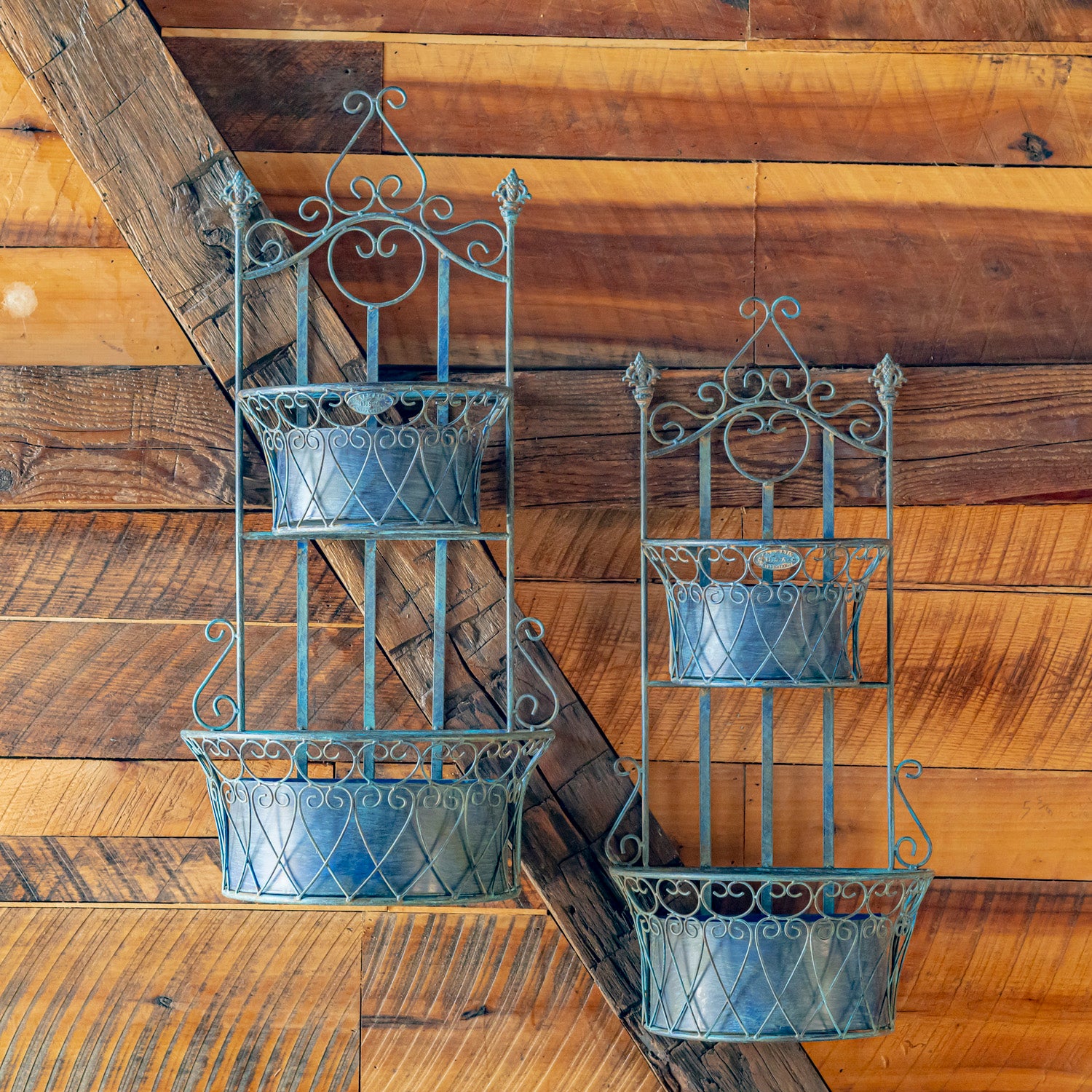 Set of 2 Dual Wall Hanging Planters with Removable Baskets in Conalt Blue "London 1820"