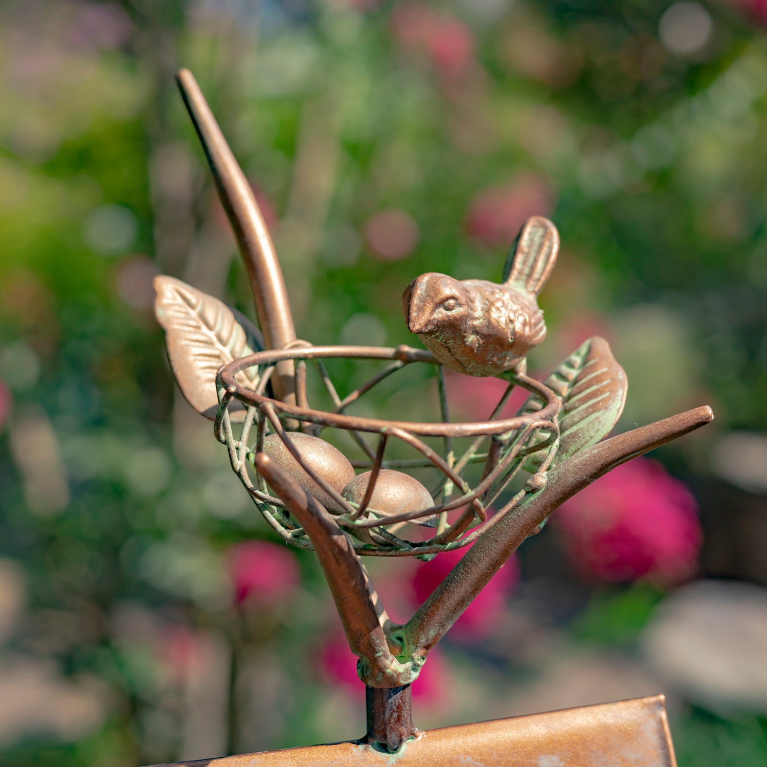 64.5" Tall Antique Copper Finished Iron Birdhouse Stake with Sloped Roof Item #: ZR173714-A