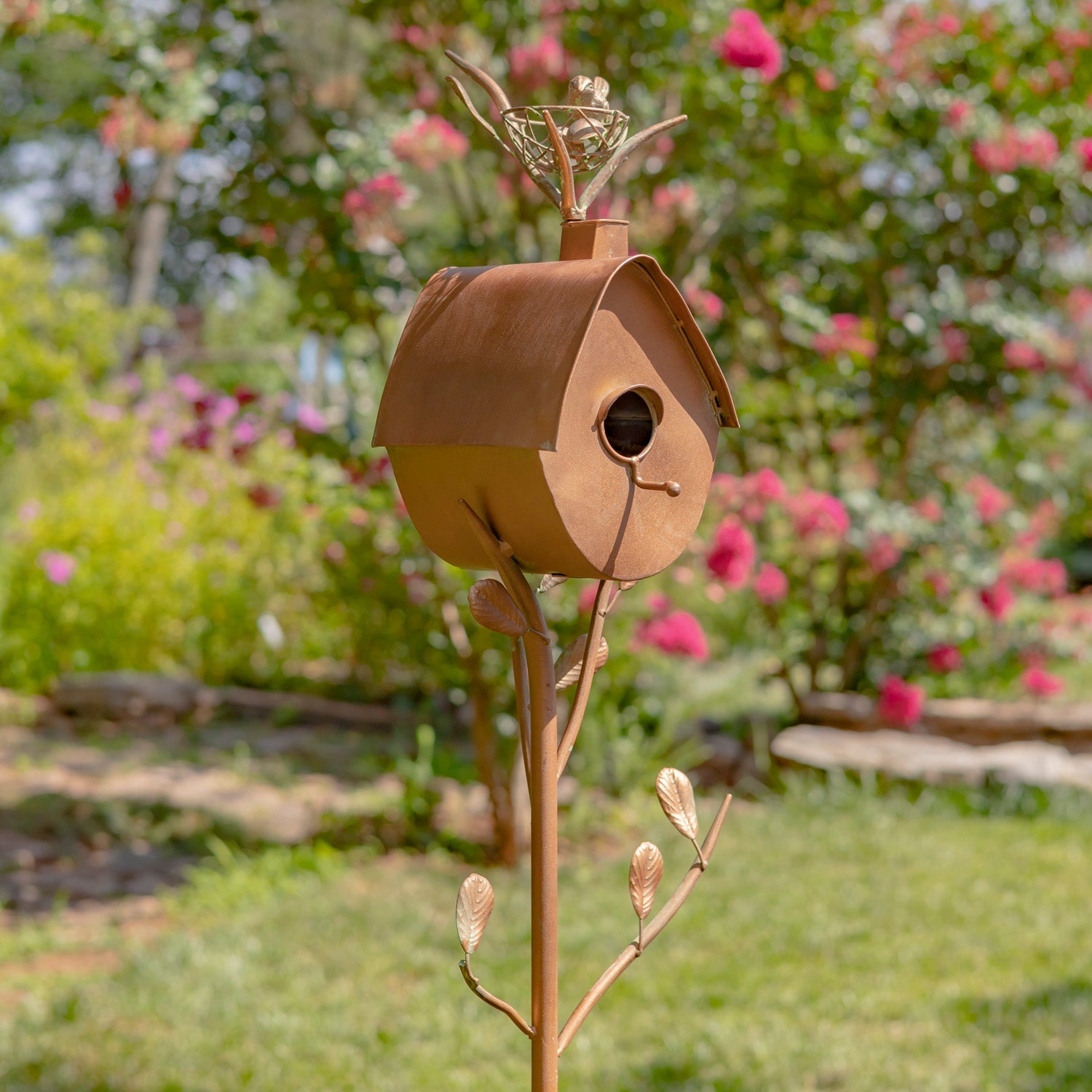 64.25" Tall Antique Copper Finished Iron Birdhouse Stake with A-Frame Item #: ZR173714-C