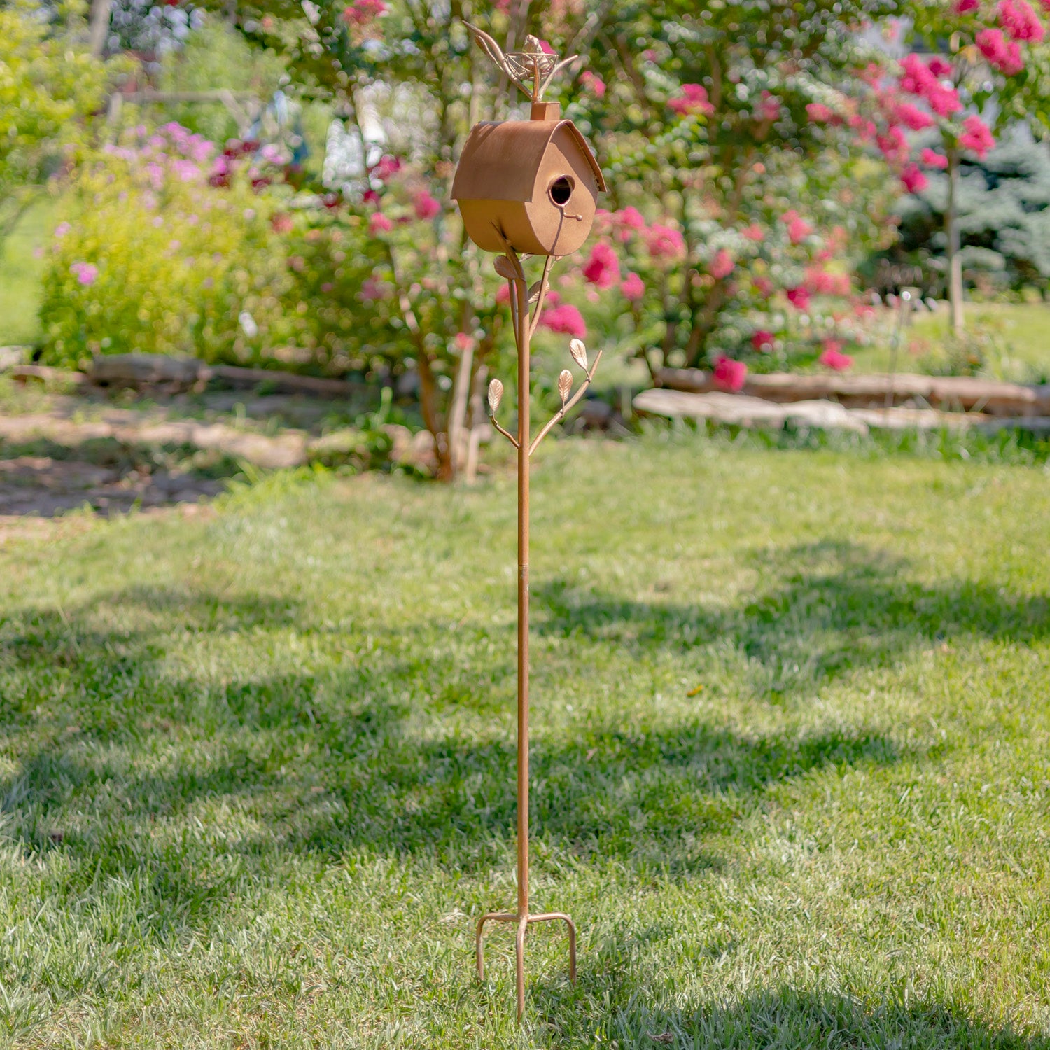 64.25" Tall Antique Copper Finished Iron Birdhouse Stake with A-Frame Item #: ZR173714-C