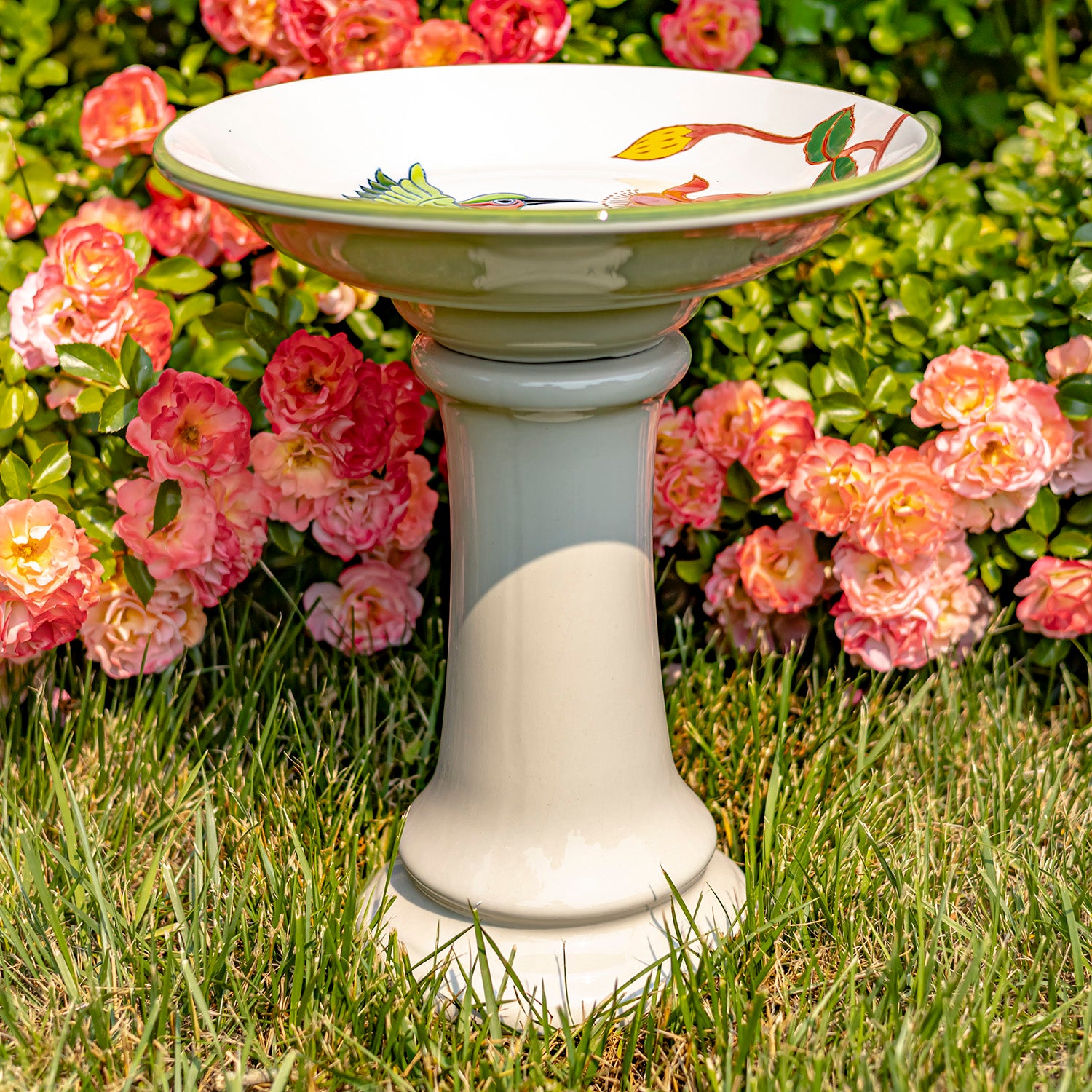 15" Tall Porcelain Birdbath with Hand Painted Hummingbird & Flower "Walela" Item #: ZR188162