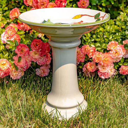 15" Tall Porcelain Birdbath with Hand Painted Hummingbird & Flower "Walela" Item #: ZR188162