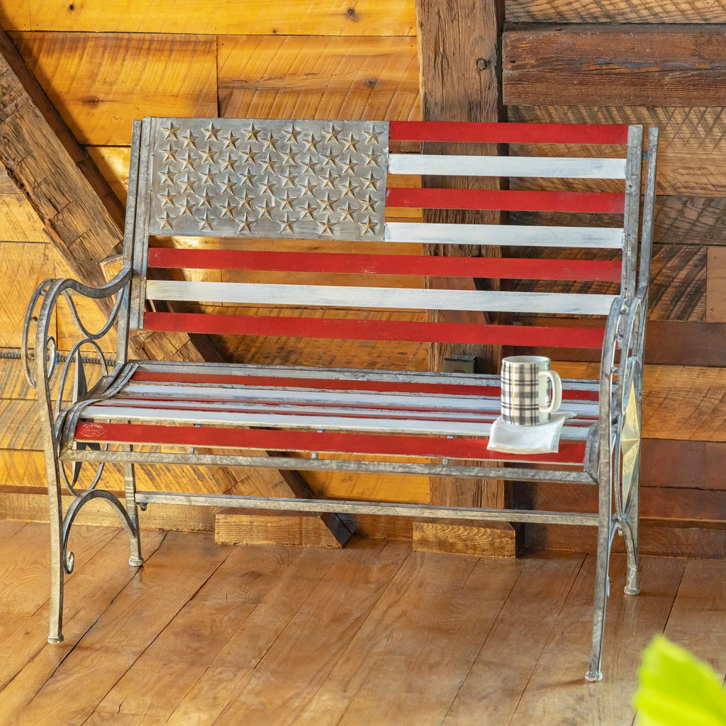 "Proud to Be an American" Flag Iron Garden Bench Item #: ZR190028