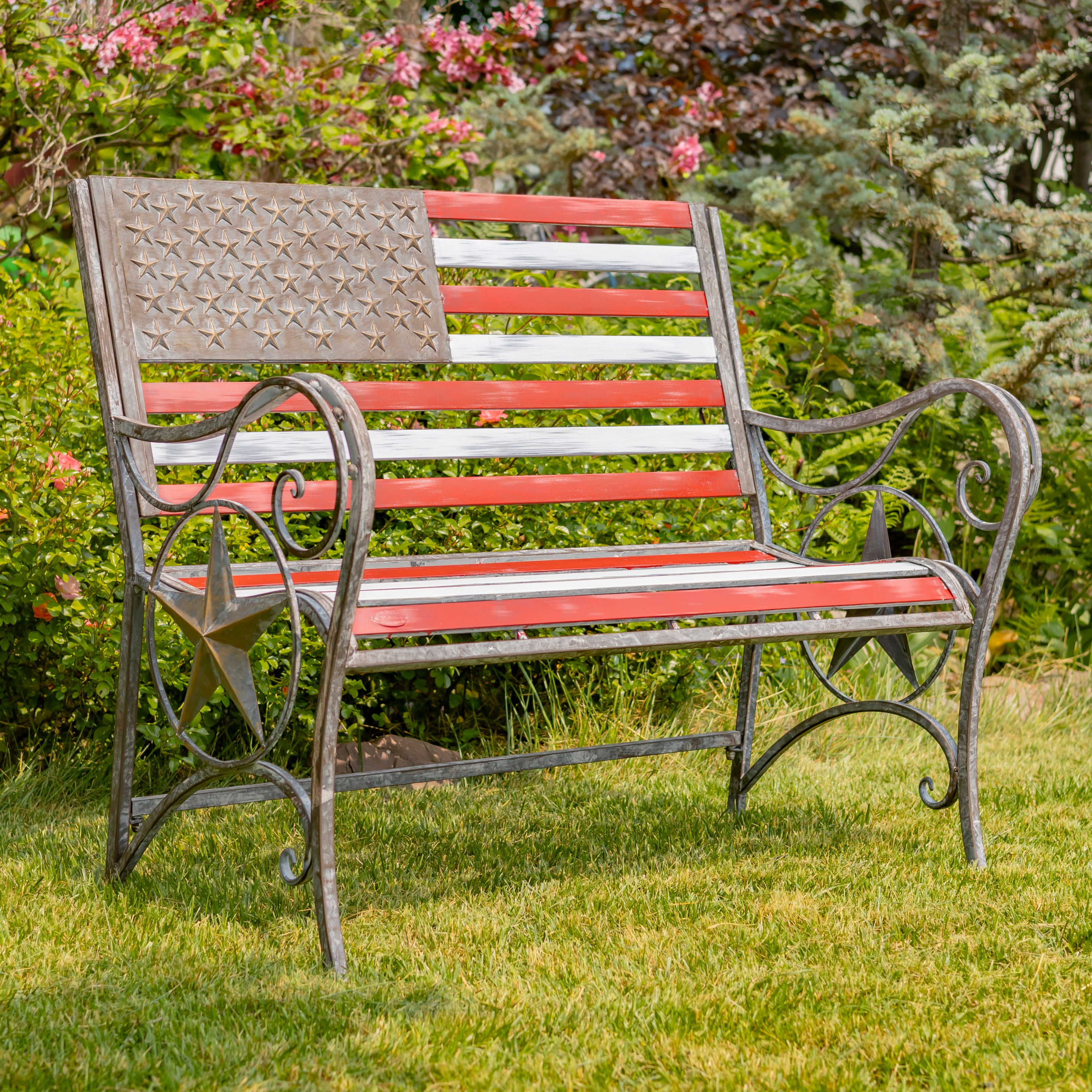 "Proud to Be an American" Flag Iron Garden Bench Item #: ZR190028