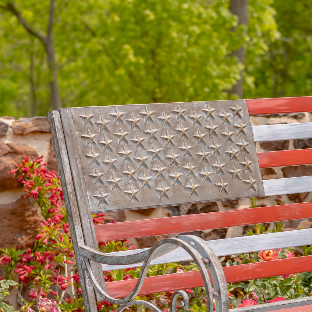 "Proud to Be an American" Flag Iron Garden Bench Item #: ZR190028