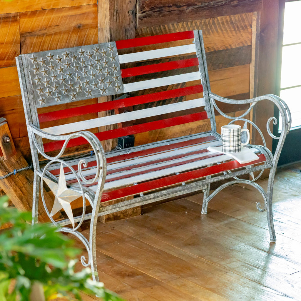 "Proud to Be an American" Flag Iron Garden Bench Item #: ZR190028