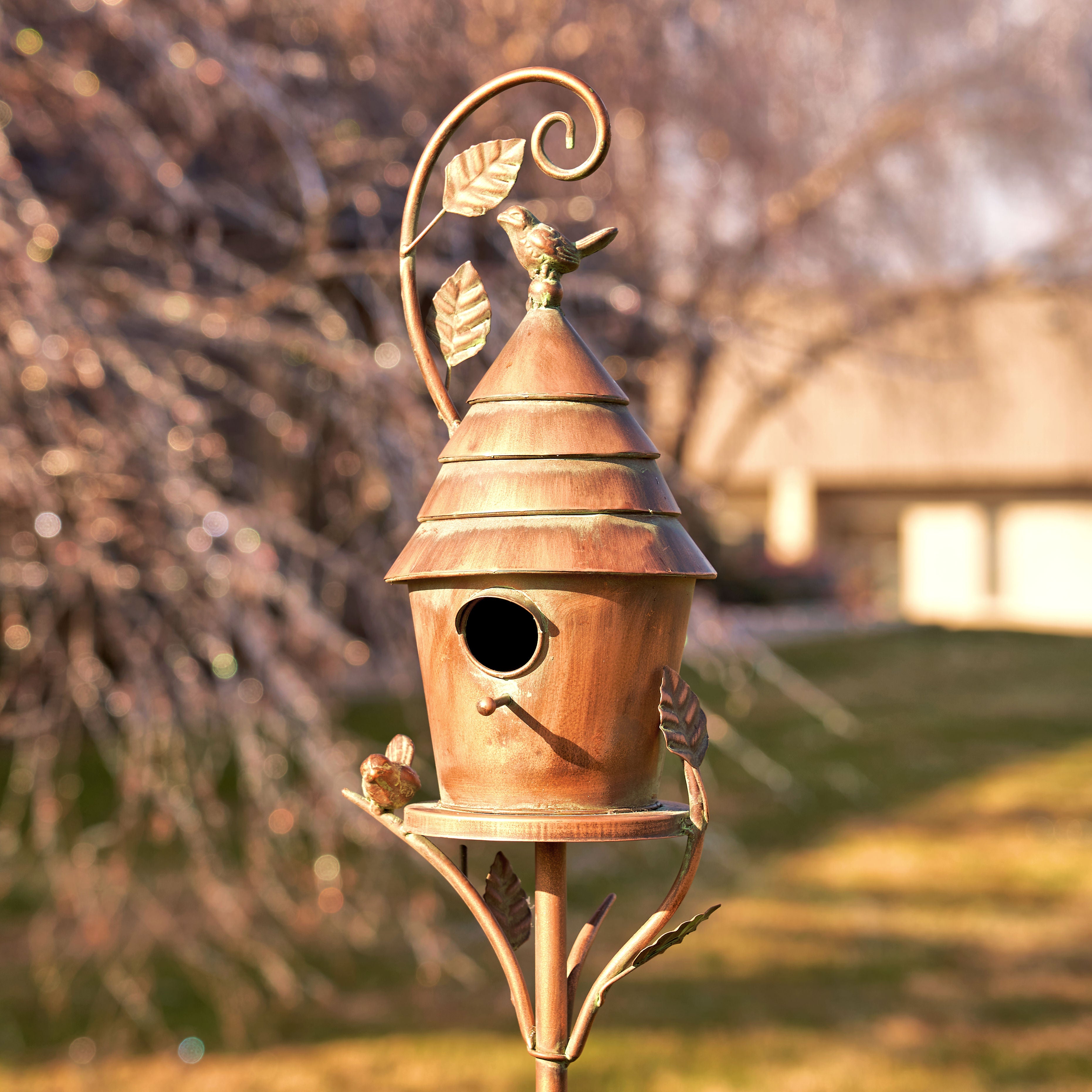 69.75" Tall Antique Copper Saran Birdhouse Stake "Mary" Item #: ZR192025-A