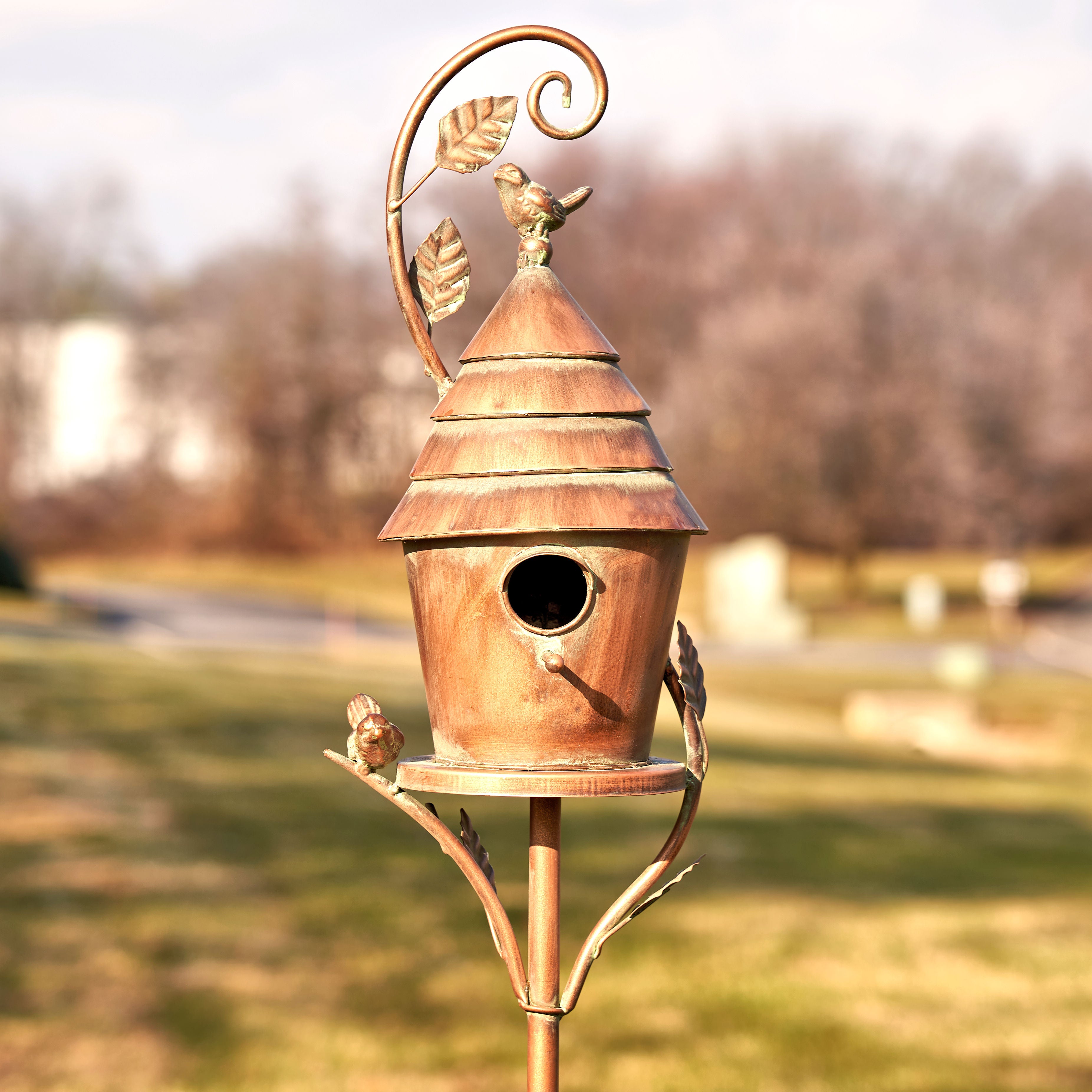 69.75" Tall Antique Copper Saran Birdhouse Stake "Mary" Item #: ZR192025-A