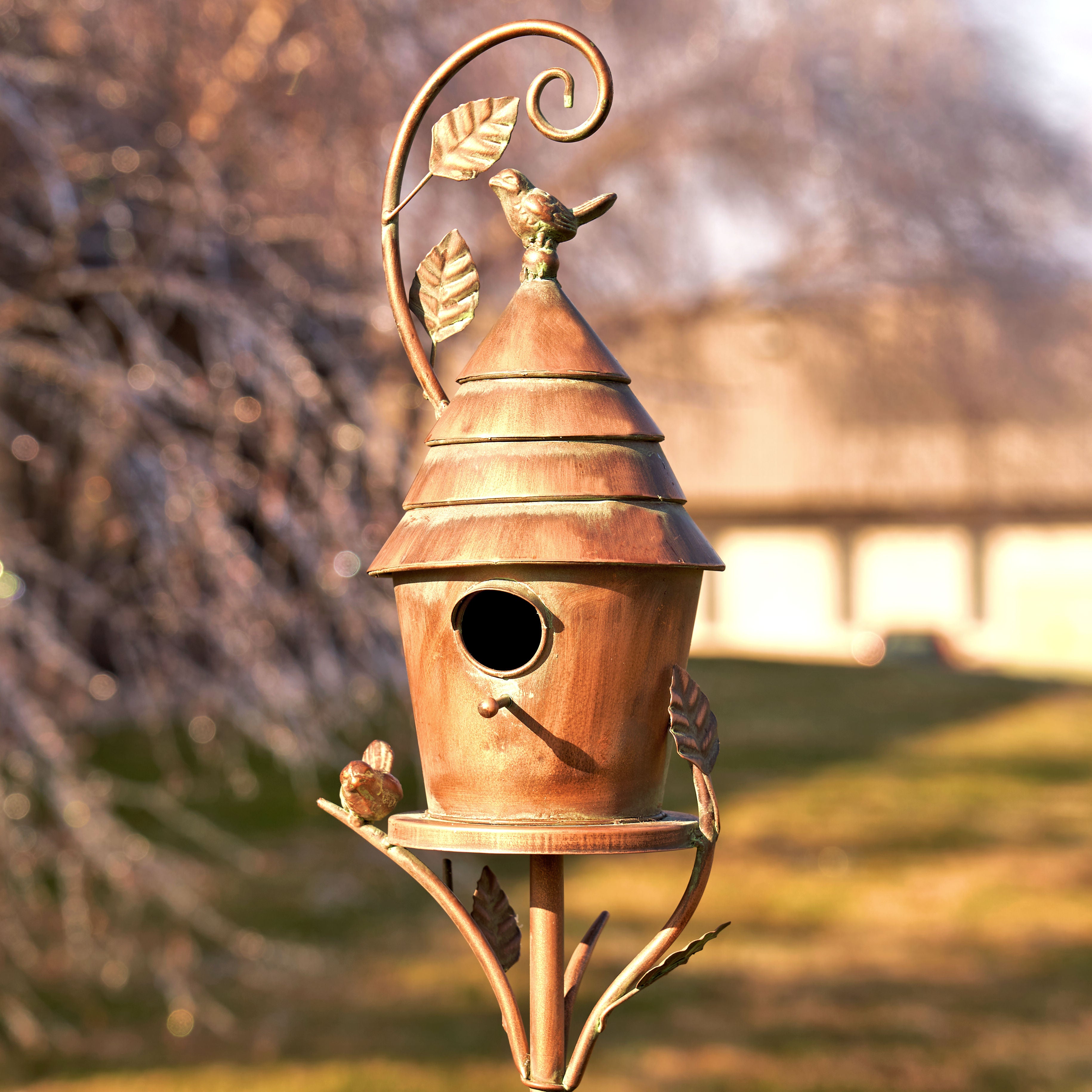 69.75" Tall Antique Copper Saran Birdhouse Stake "Mary" Item #: ZR192025-A