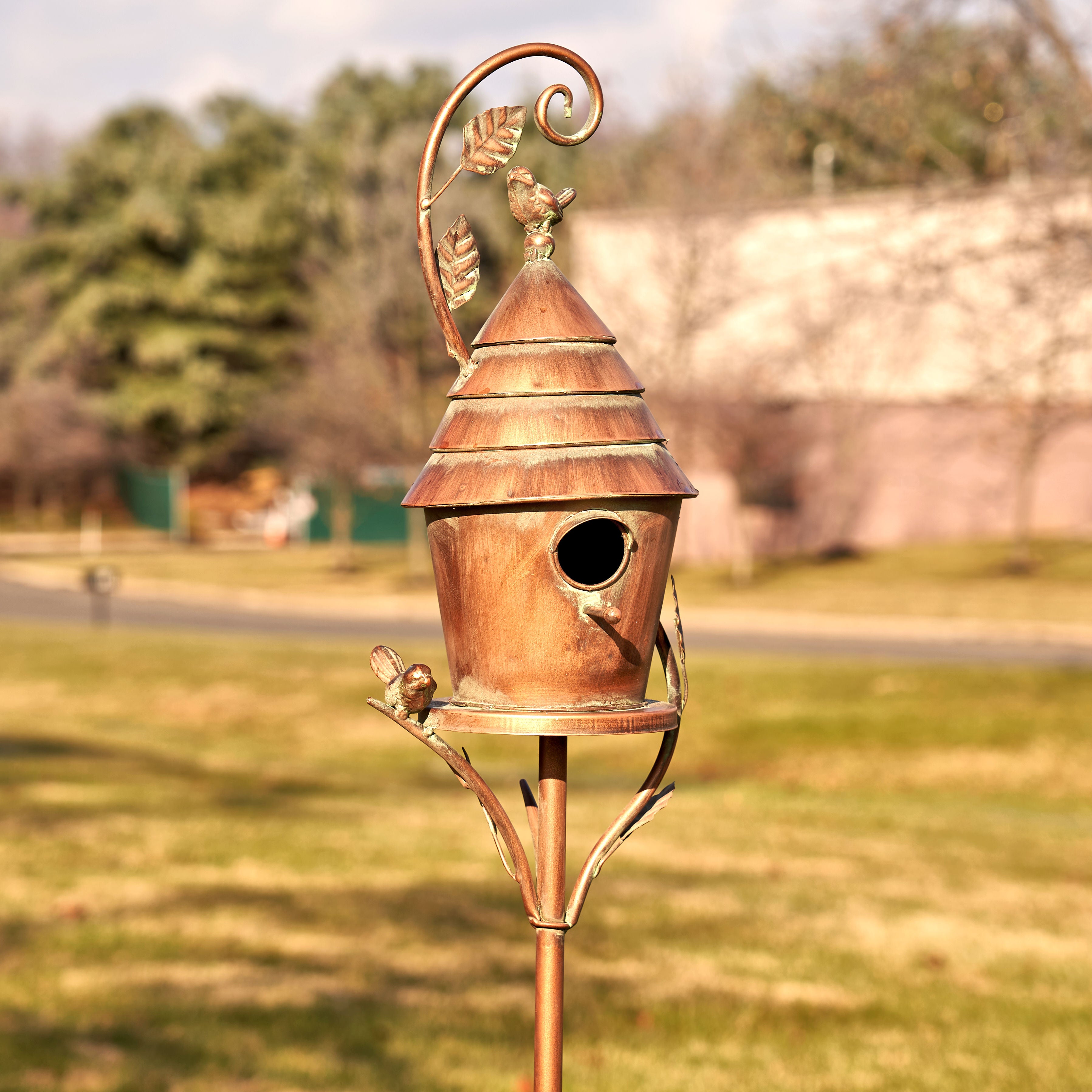 69.75" Tall Antique Copper Saran Birdhouse Stake "Mary" Item #: ZR192025-A