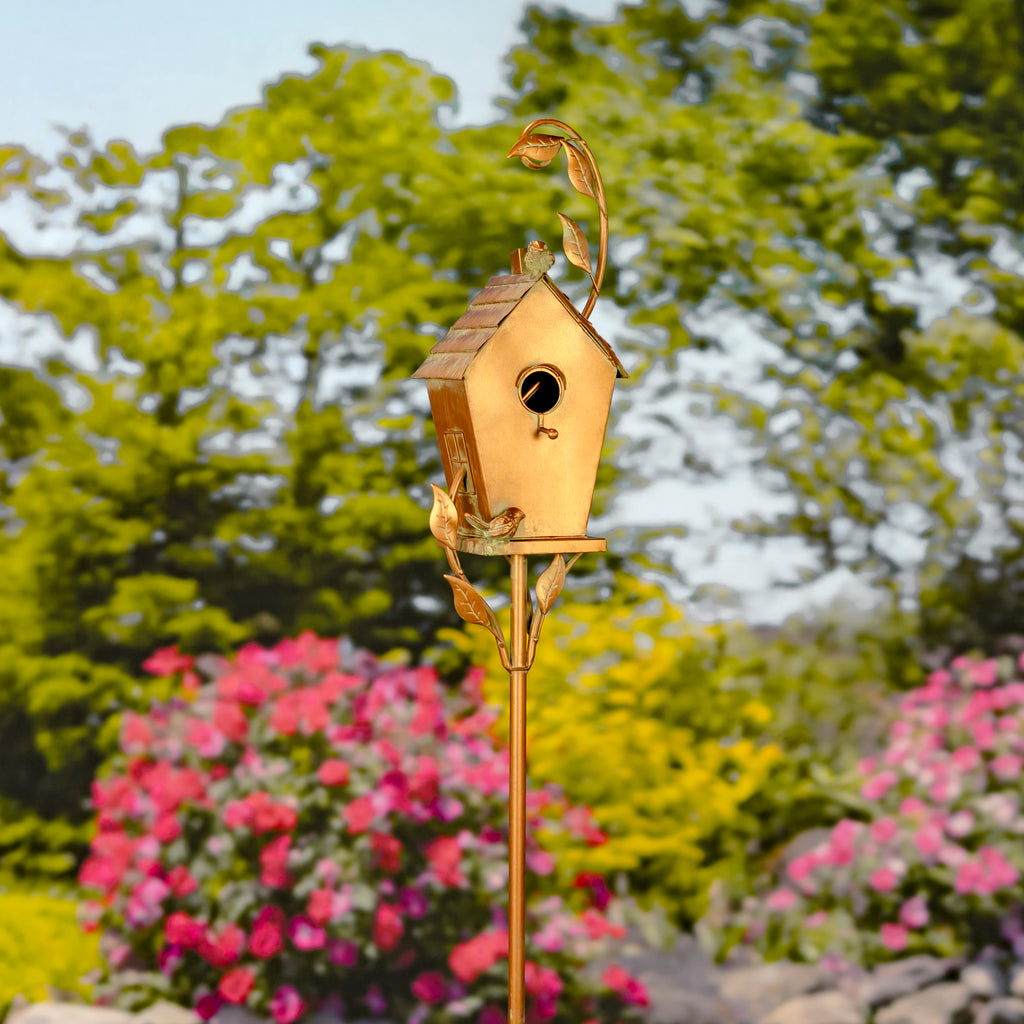 69.75" Tall Antique Copper "Saran" Birdhouse Stake "Holly" Item #: ZR192025-B