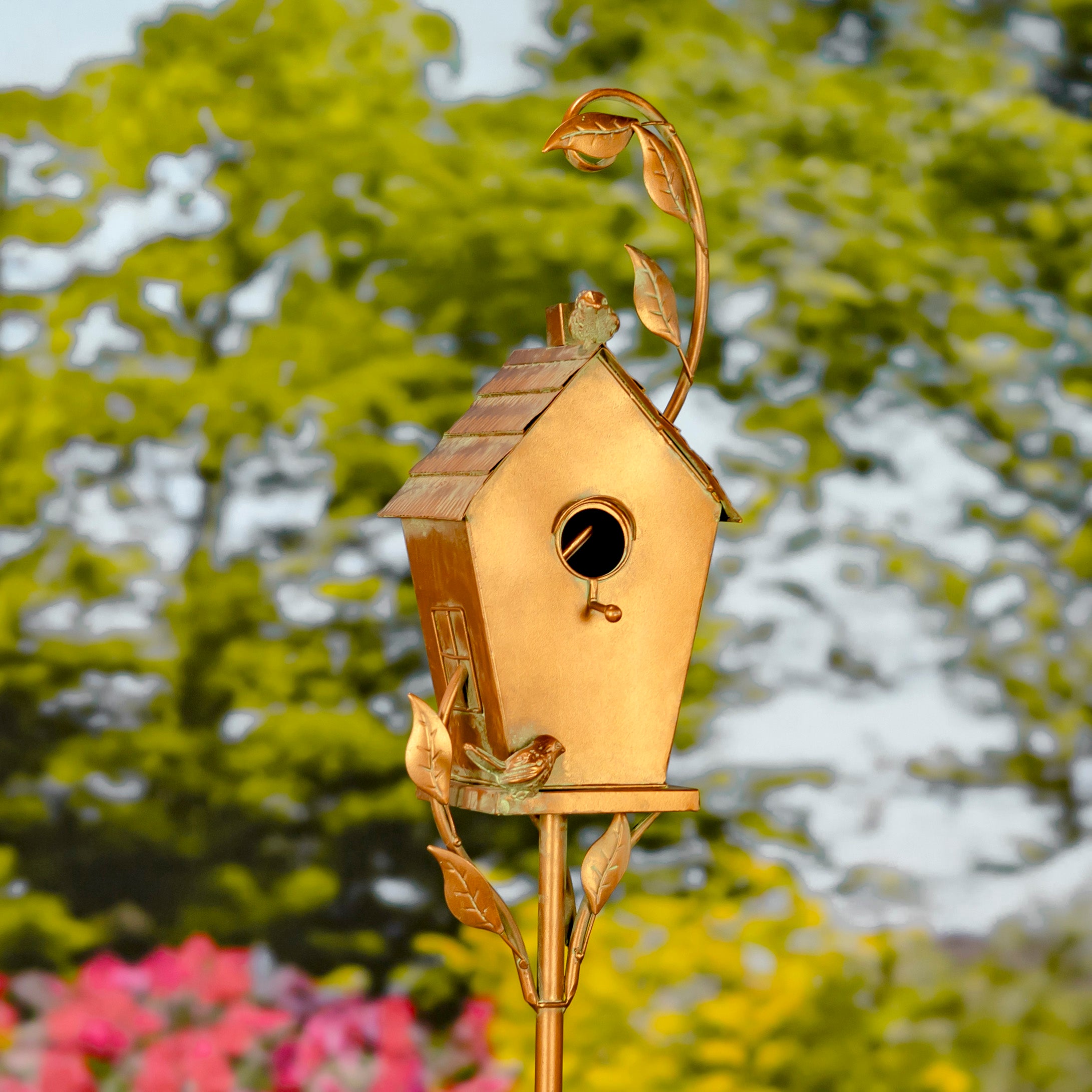 69.75" Tall Antique Copper "Saran" Birdhouse Stake "Holly" Item #: ZR192025-B