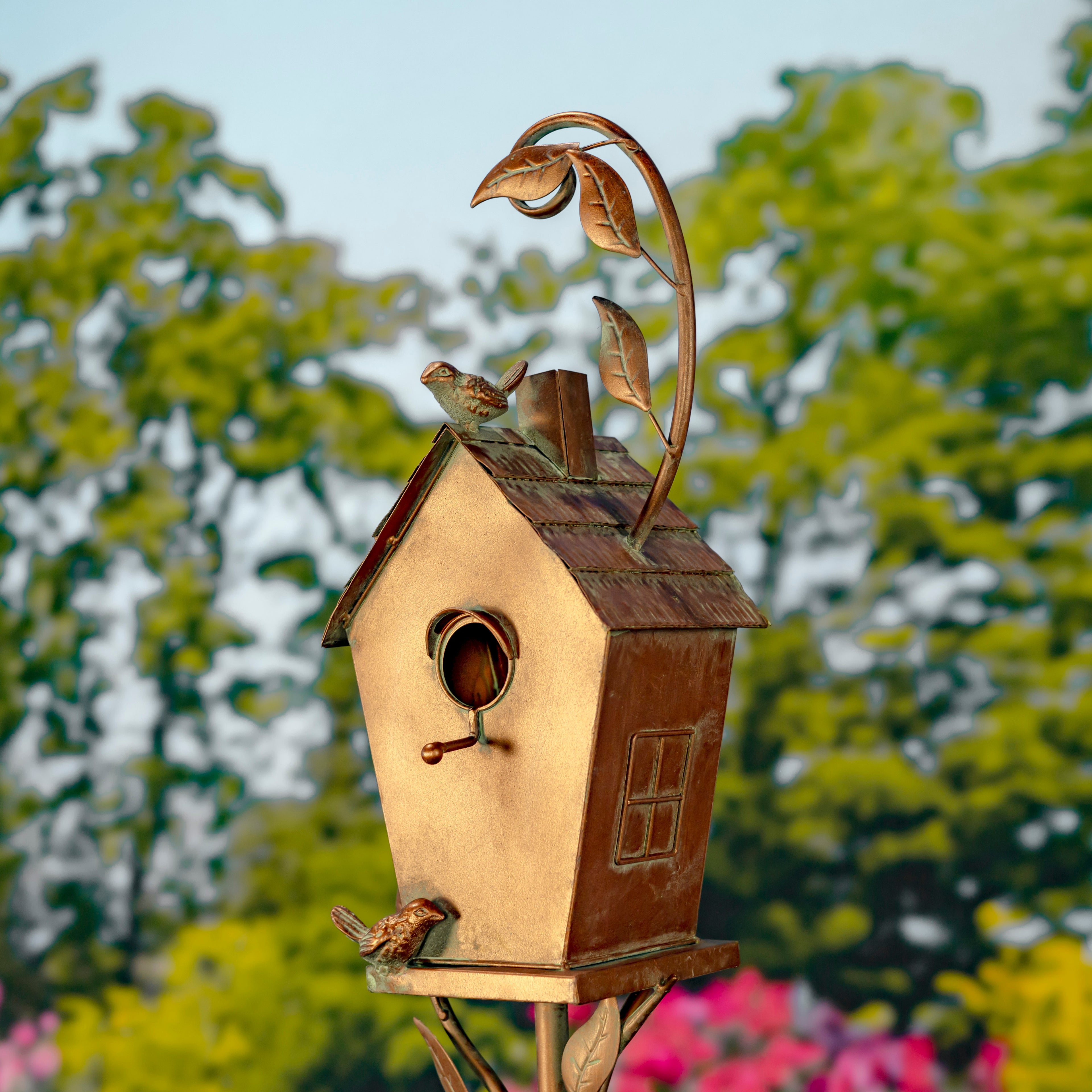 69.75" Tall Antique Copper "Saran" Birdhouse Stake "Holly" Item #: ZR192025-B