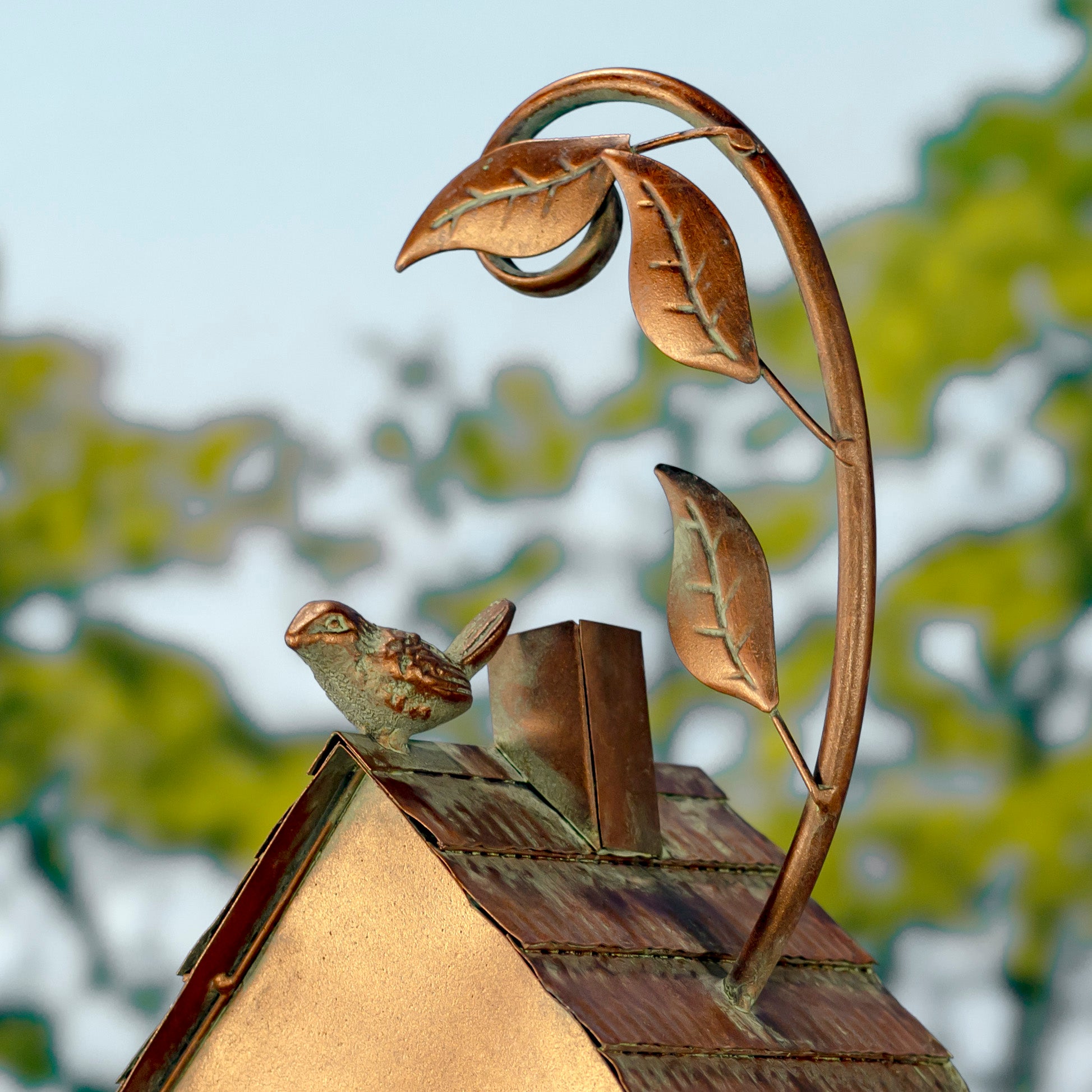 69.75" Tall Antique Copper "Saran" Birdhouse Stake "Holly" Item #: ZR192025-B
