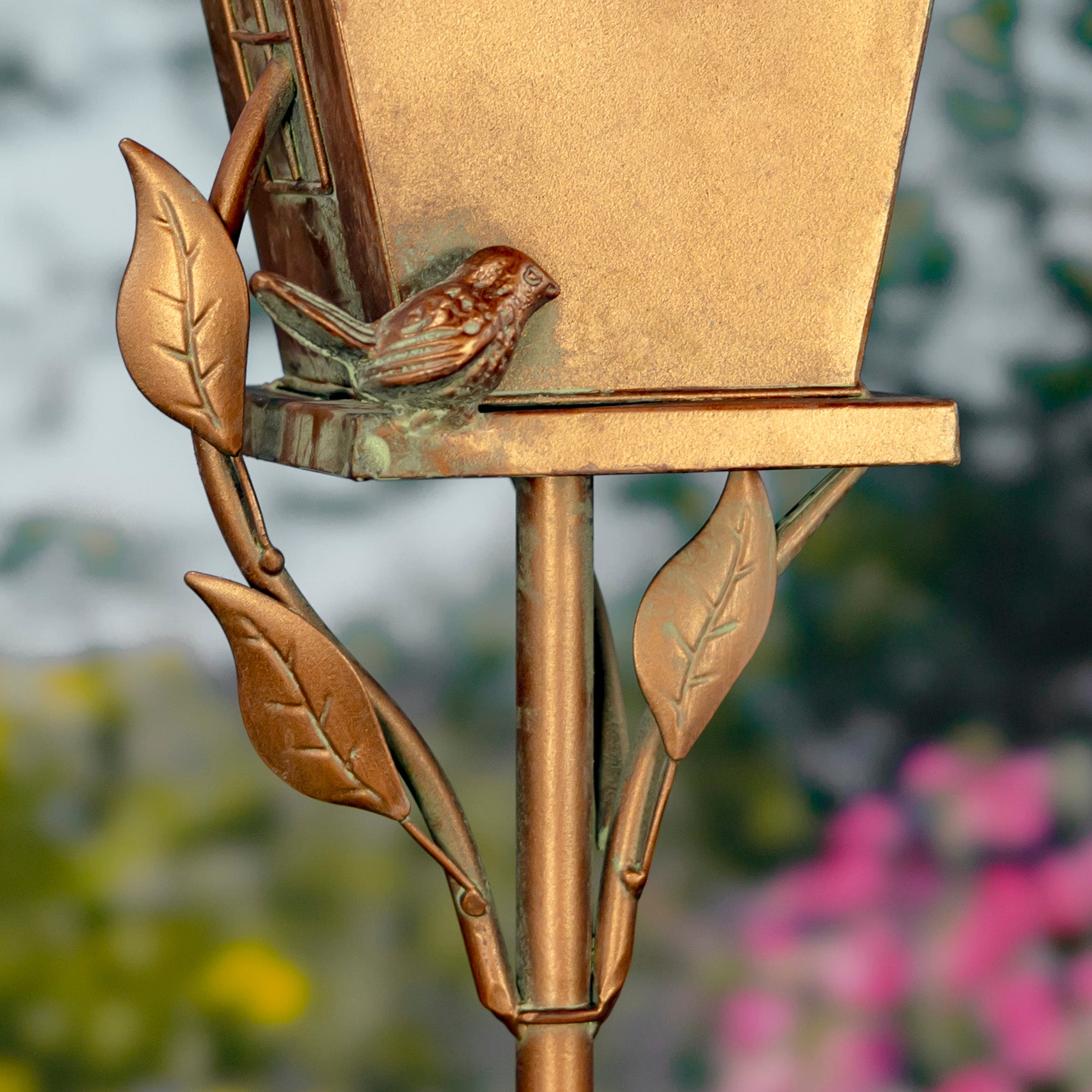 69.75" Tall Antique Copper "Saran" Birdhouse Stake "Holly" Item #: ZR192025-B