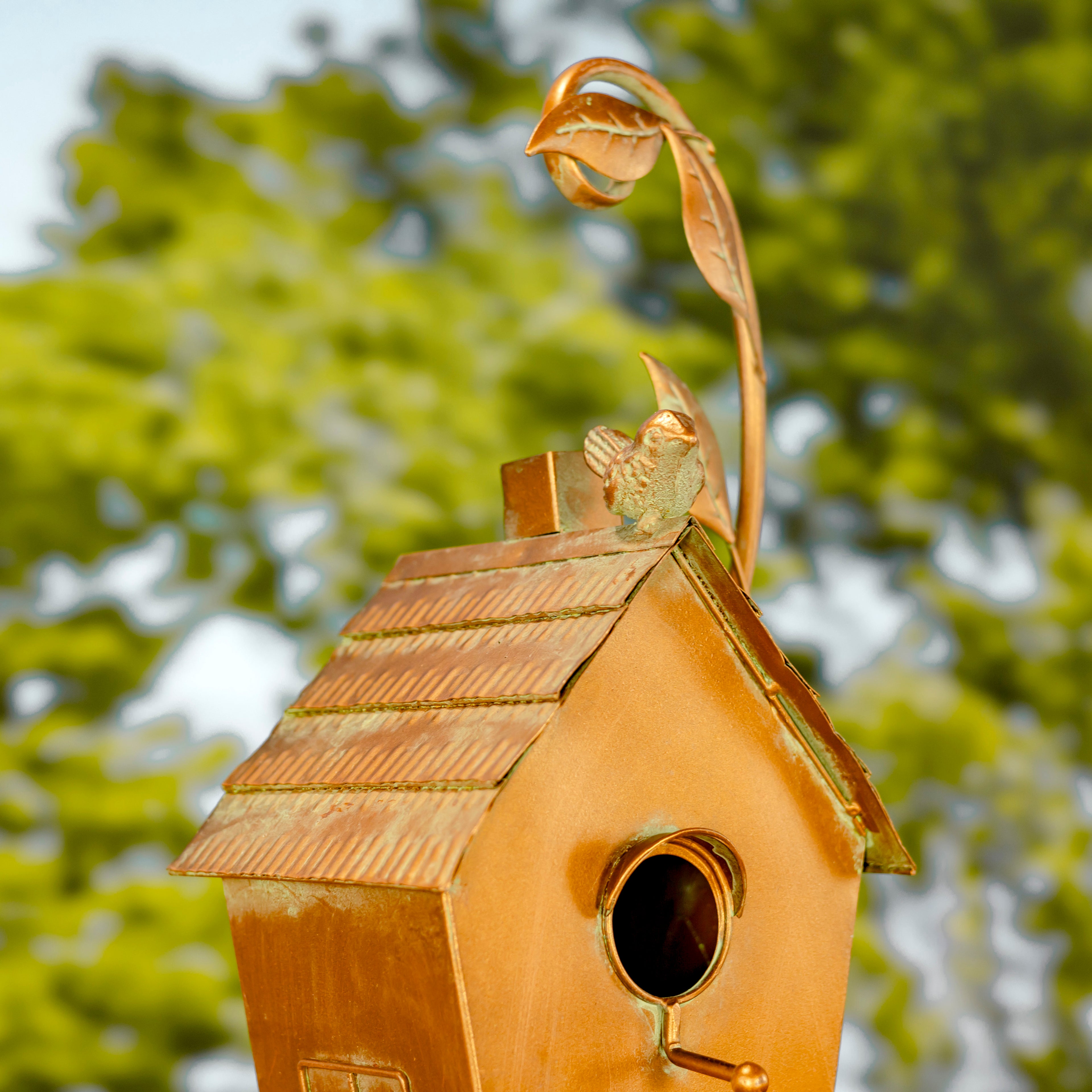 69.75" Tall Antique Copper "Saran" Birdhouse Stake "Holly" Item #: ZR192025-B