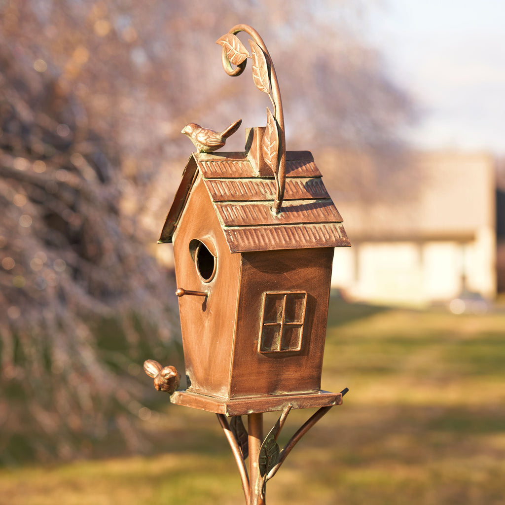 69.75" Tall Antique Copper "Saran" Birdhouse Stake "Holly" Item #: ZR192025-B