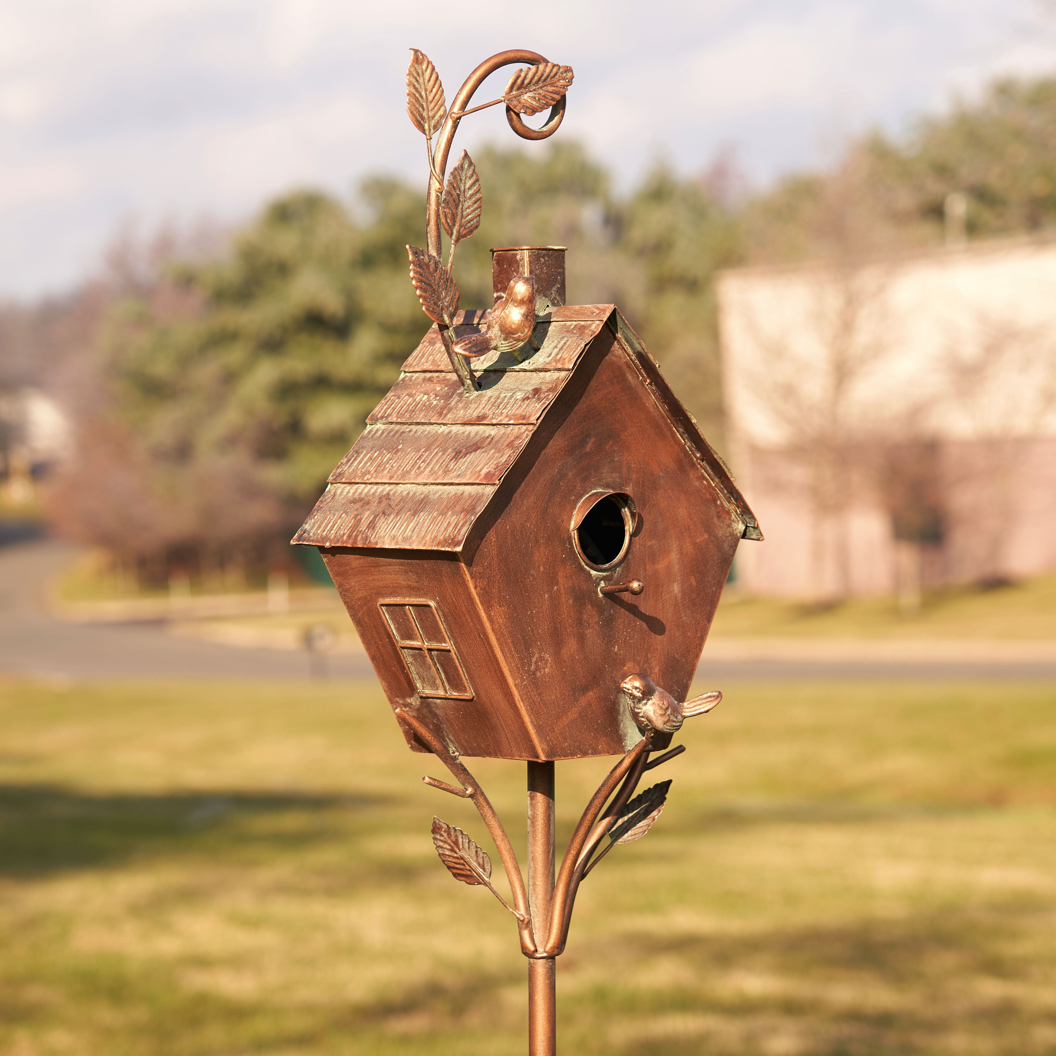 71" Tall Antique Copper Saran Birdhouse Stake "Sherry" Item #: ZR192025-C