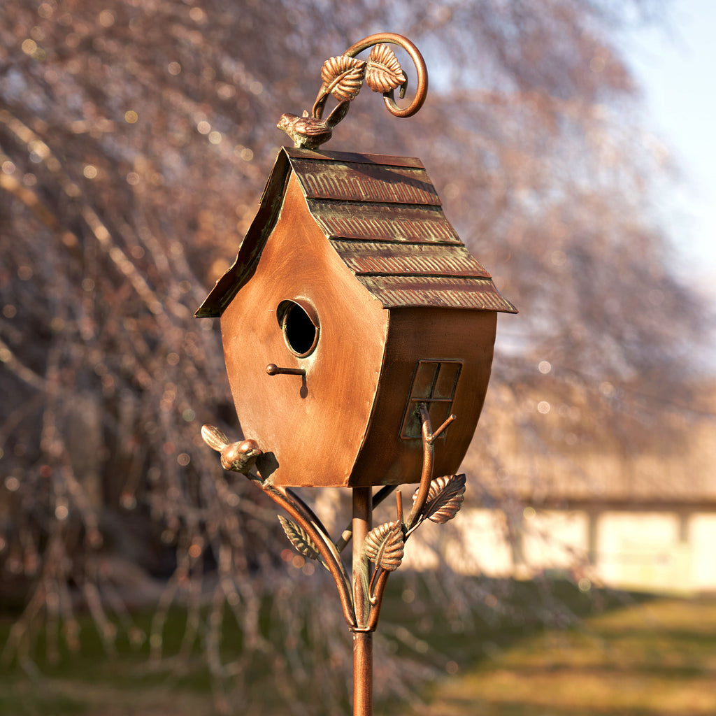 69" Tall Antique Copper Saran Birdhouse Stake "Sheila" Item #: ZR192025-D