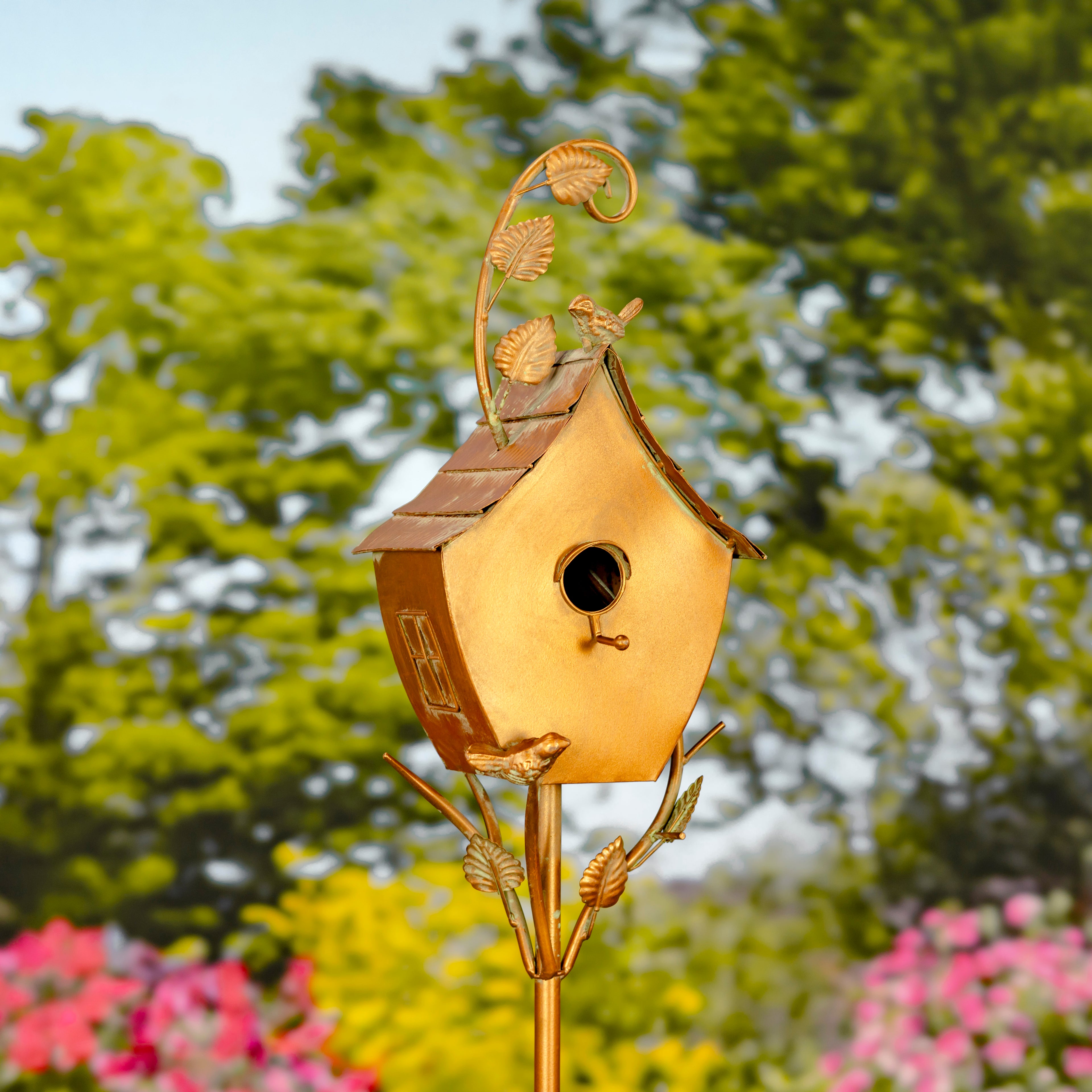 69" Tall Antique Copper Saran Birdhouse Stake "Sheila" Item #: ZR192025-D