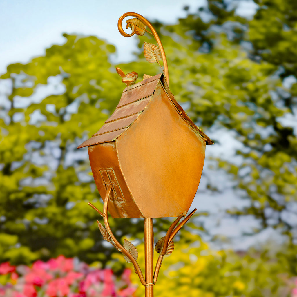 69" Tall Antique Copper Saran Birdhouse Stake "Sheila" Item #: ZR192025-D
