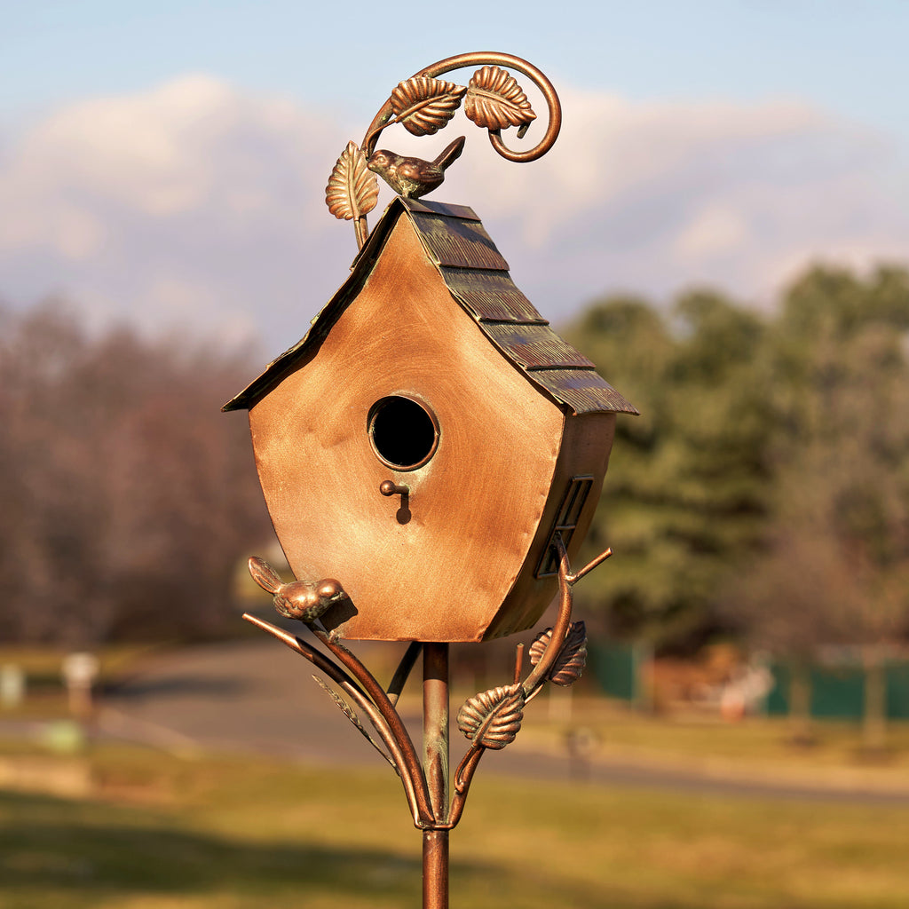 69" Tall Antique Copper Saran Birdhouse Stake "Sheila" Item #: ZR192025-D