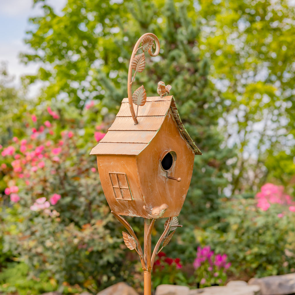 69" Tall Antique Copper Saran Birdhouse Stake "Sheila" Item #: ZR192025-D