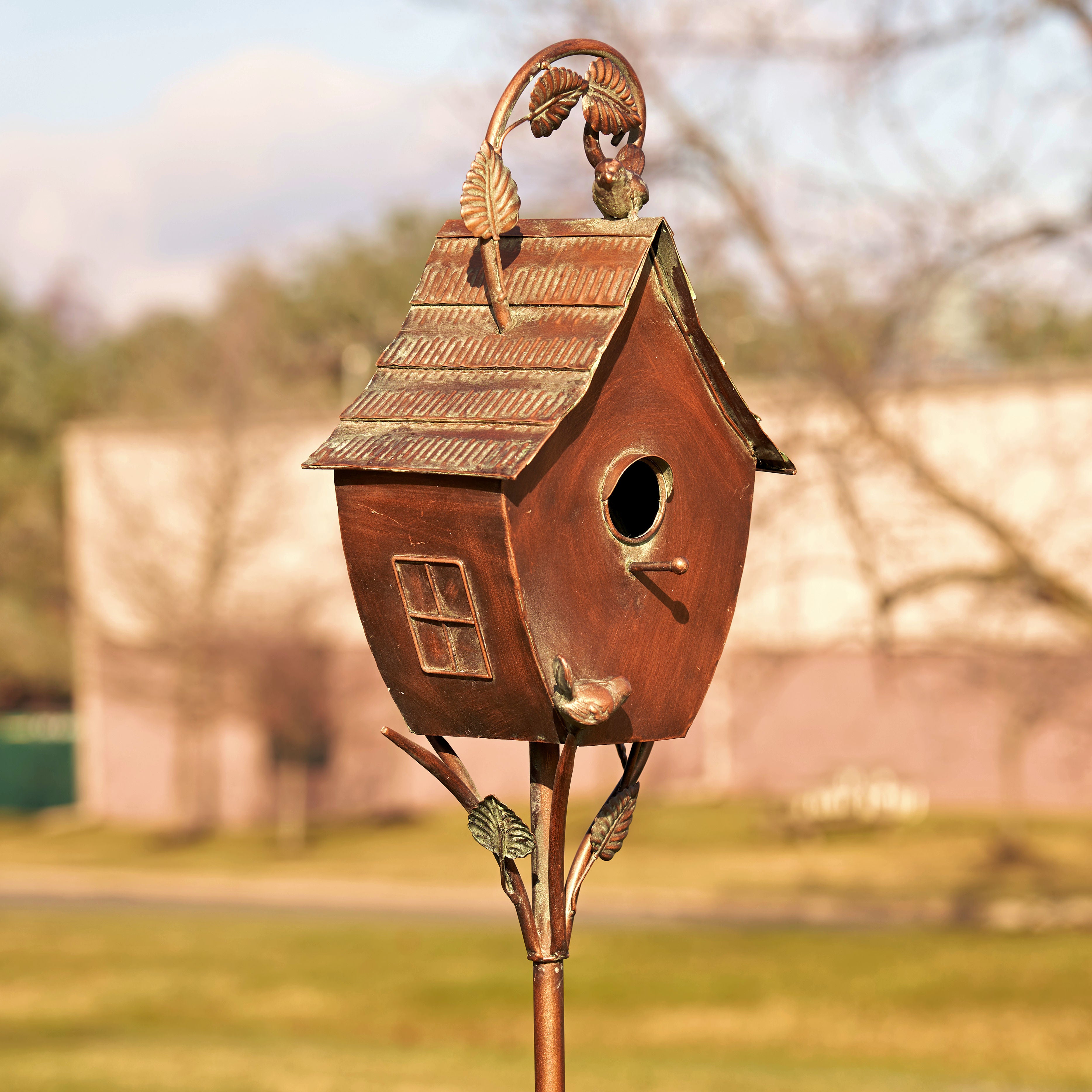 69" Tall Antique Copper Saran Birdhouse Stake "Sheila" Item #: ZR192025-D