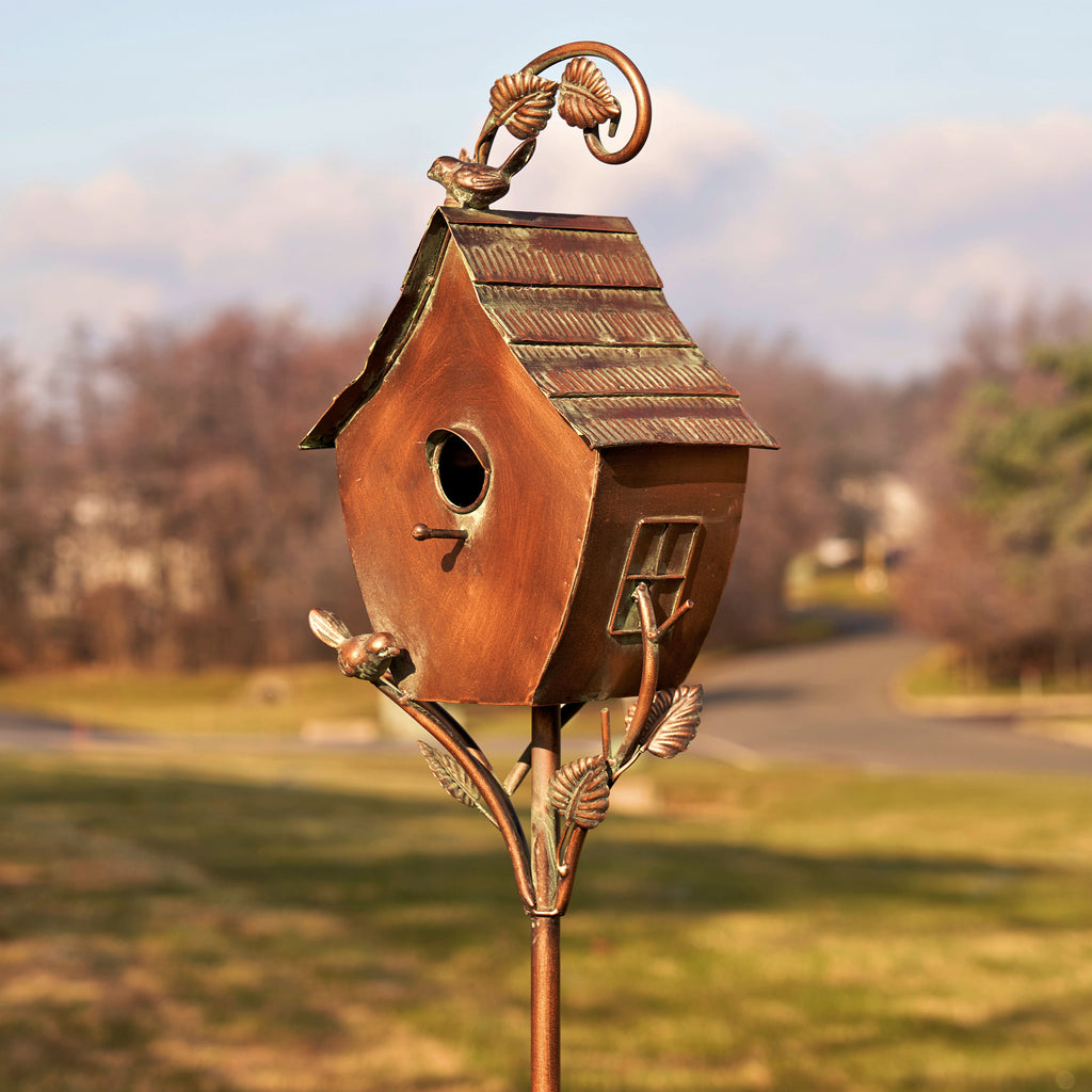 69" Tall Antique Copper Saran Birdhouse Stake "Sheila" Item #: ZR192025-D
