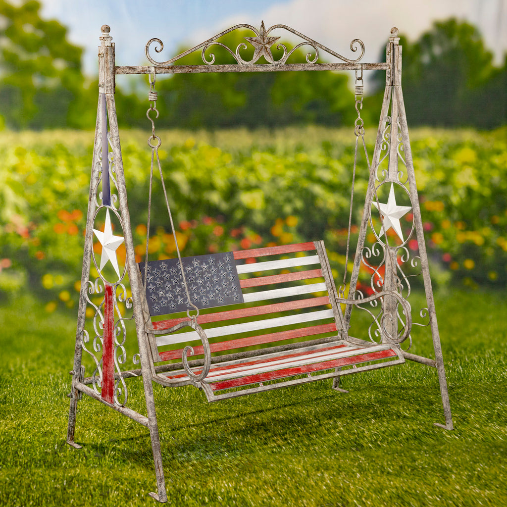72.5" Tall American Flag Iron Swing Bench "Betsy" Item #: ZR200539