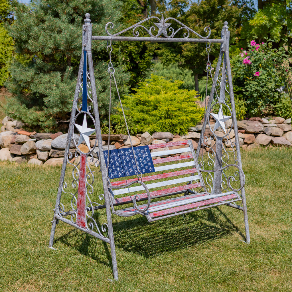 72.5" Tall American Flag Iron Swing Bench "Betsy" Item #: ZR200539