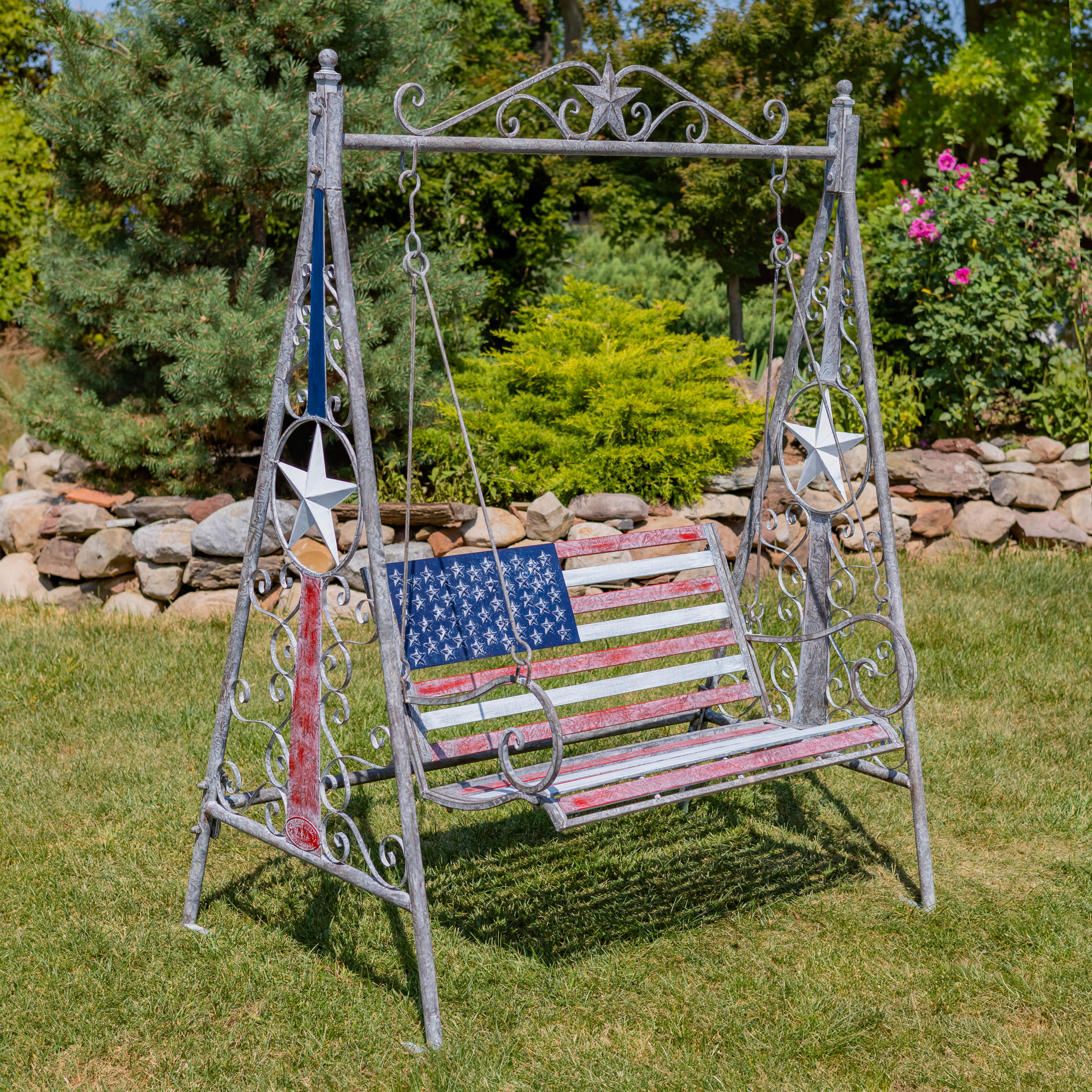 72.5" Tall American Flag Iron Swing Bench "Betsy" Item #: ZR200539