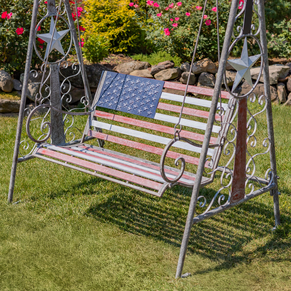 72.5" Tall American Flag Iron Swing Bench "Betsy" Item #: ZR200539
