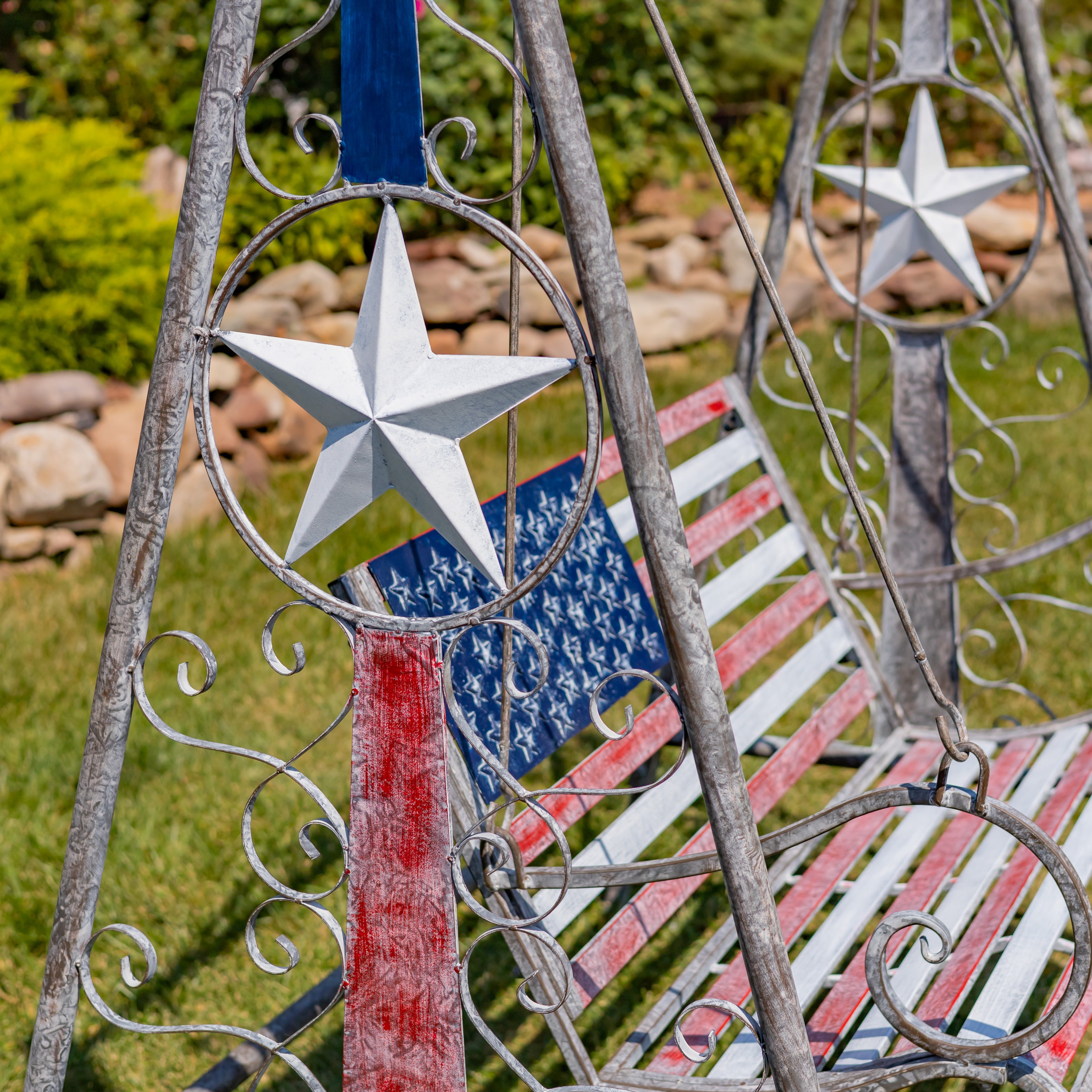 72.5" Tall American Flag Iron Swing Bench "Betsy" Item #: ZR200539
