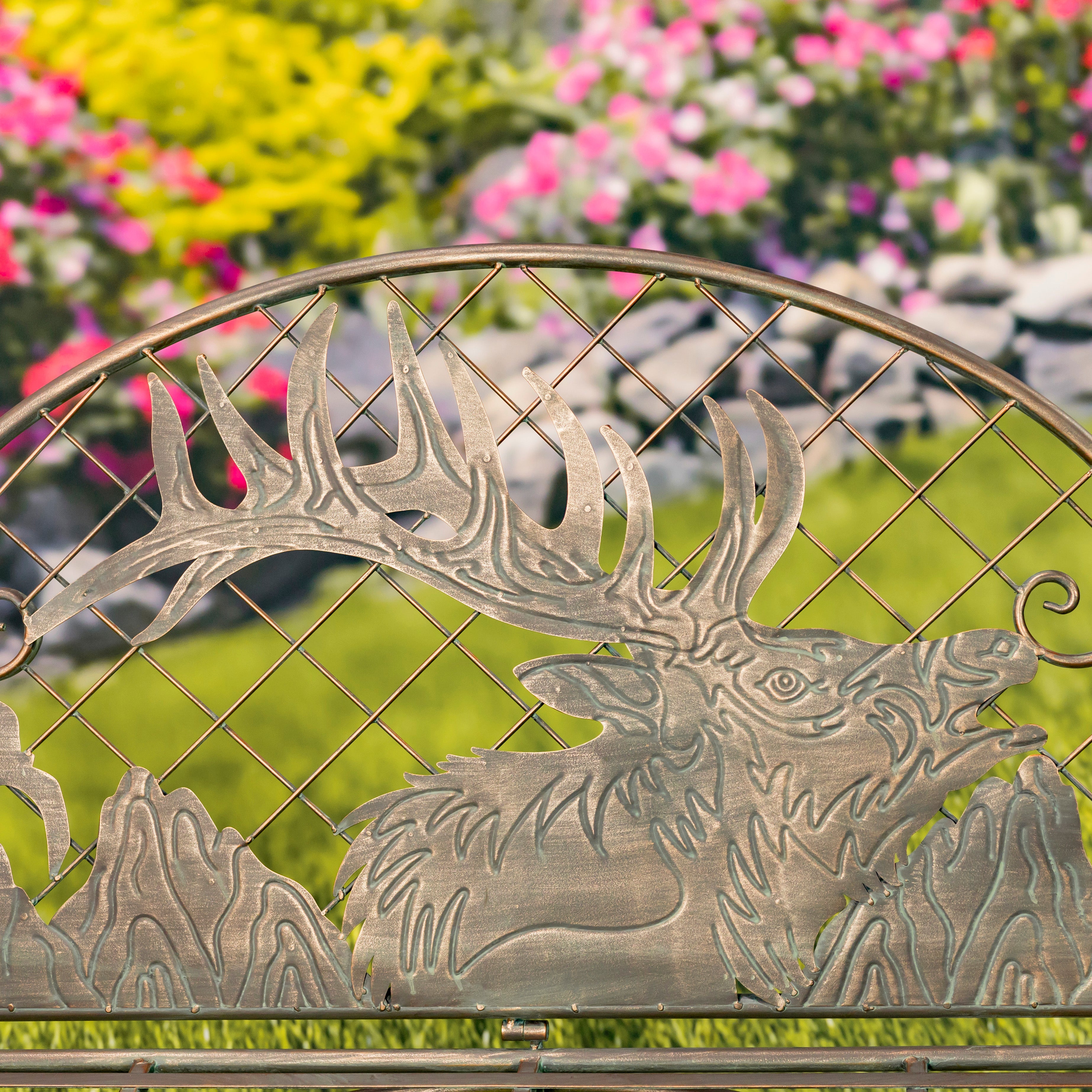 Round Top Iron Garden Bench with Caribou Backrest "Selkirk" Item #: ZR220863-BZ