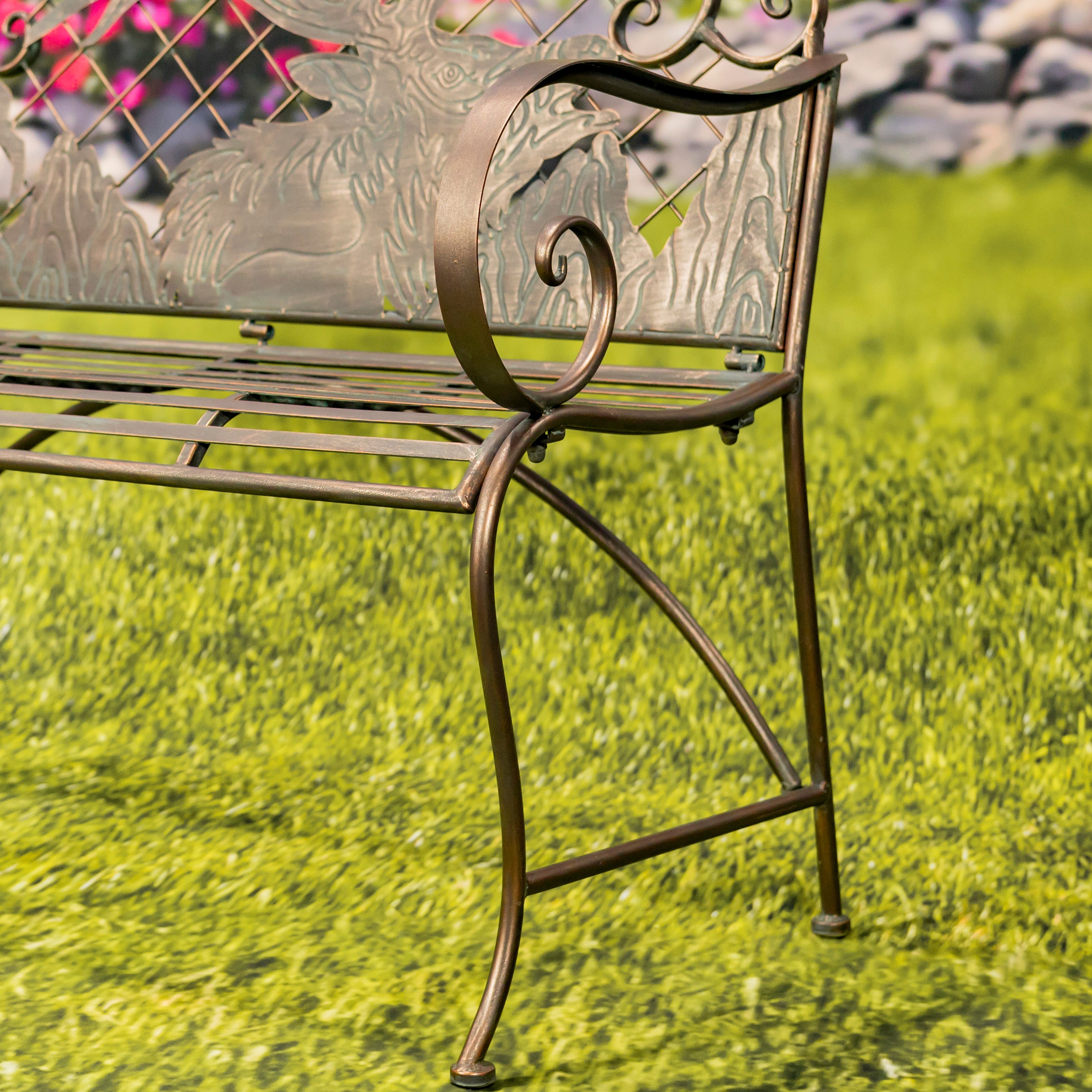 Round Top Iron Garden Bench with Caribou Backrest "Selkirk" Item #: ZR220863-BZ