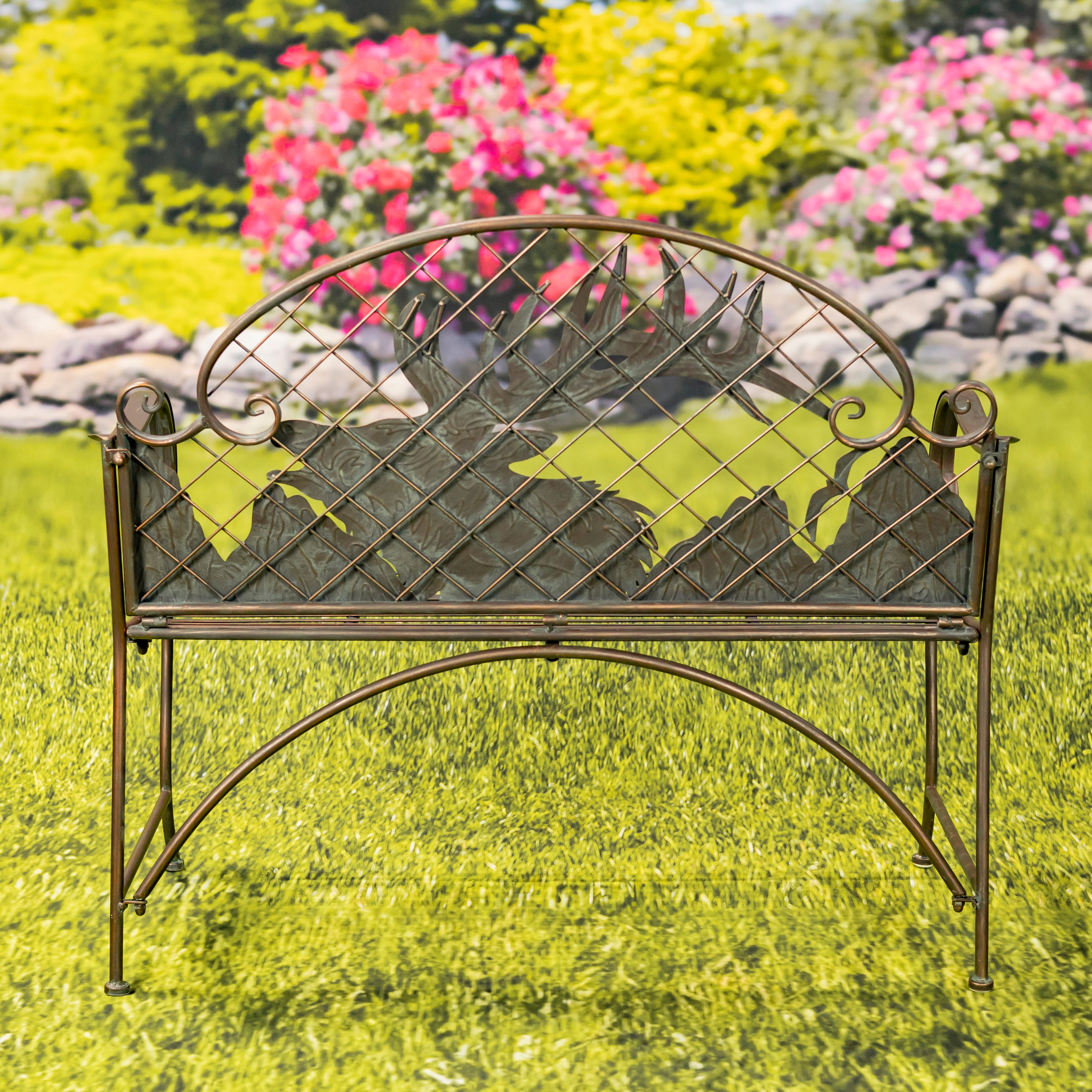 Round Top Iron Garden Bench with Caribou Backrest "Selkirk" Item #: ZR220863-BZ
