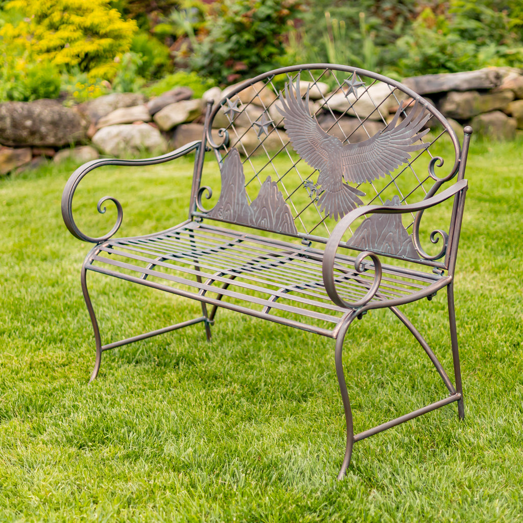 Round Top Iron Garden Bench with Flying Eagle Backrest "Klamath" Item #: ZR220864-BZ