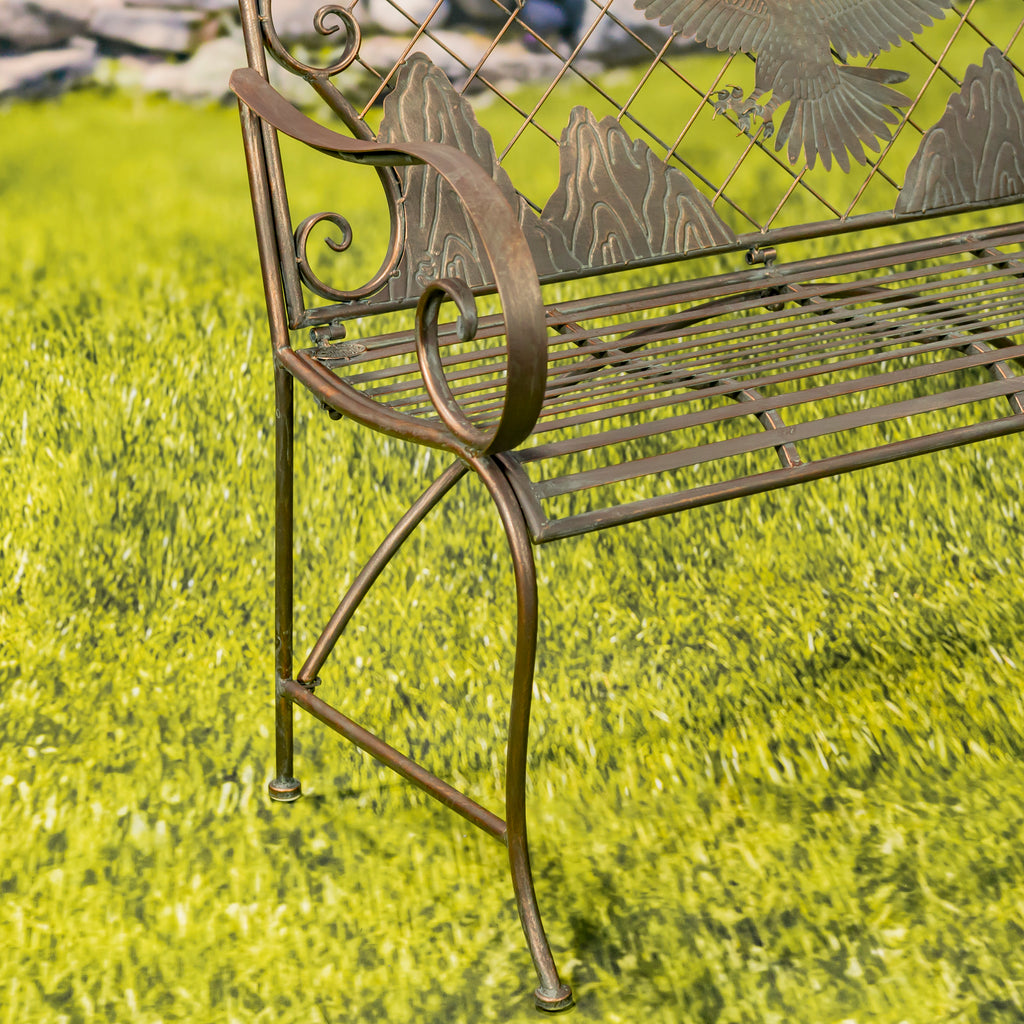 Round Top Iron Garden Bench with Flying Eagle Backrest "Klamath" Item #: ZR220864-BZ