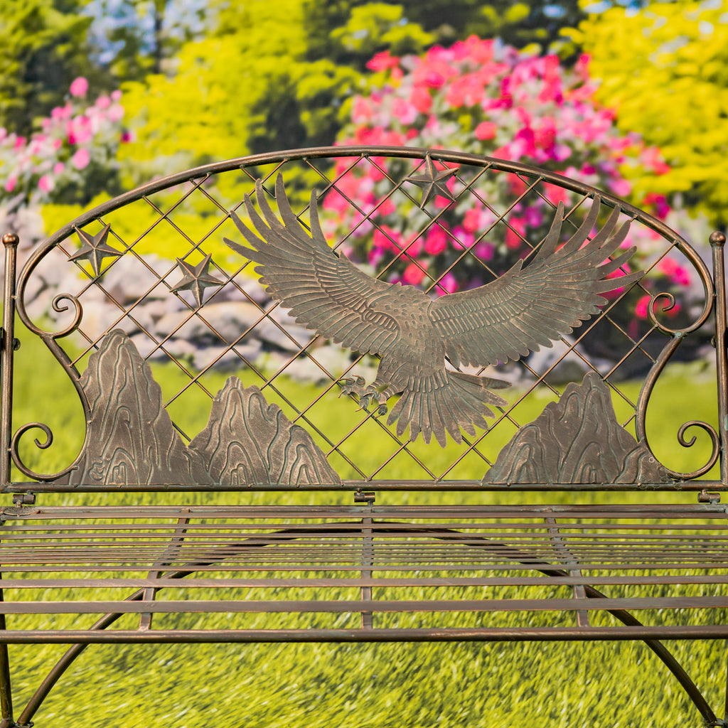 Round Top Iron Garden Bench with Flying Eagle Backrest "Klamath" Item #: ZR220864-BZ