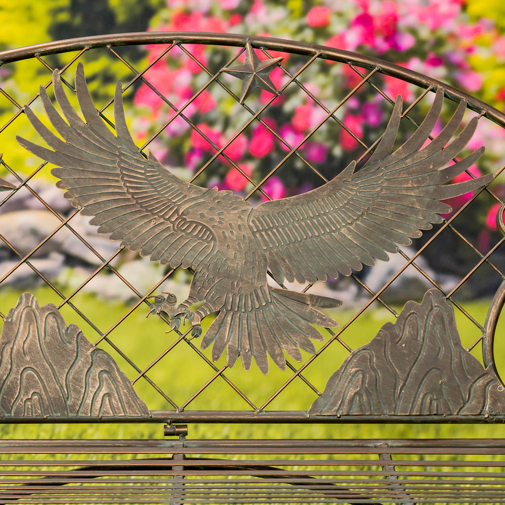 Round Top Iron Garden Bench with Flying Eagle Backrest "Klamath" Item #: ZR220864-BZ