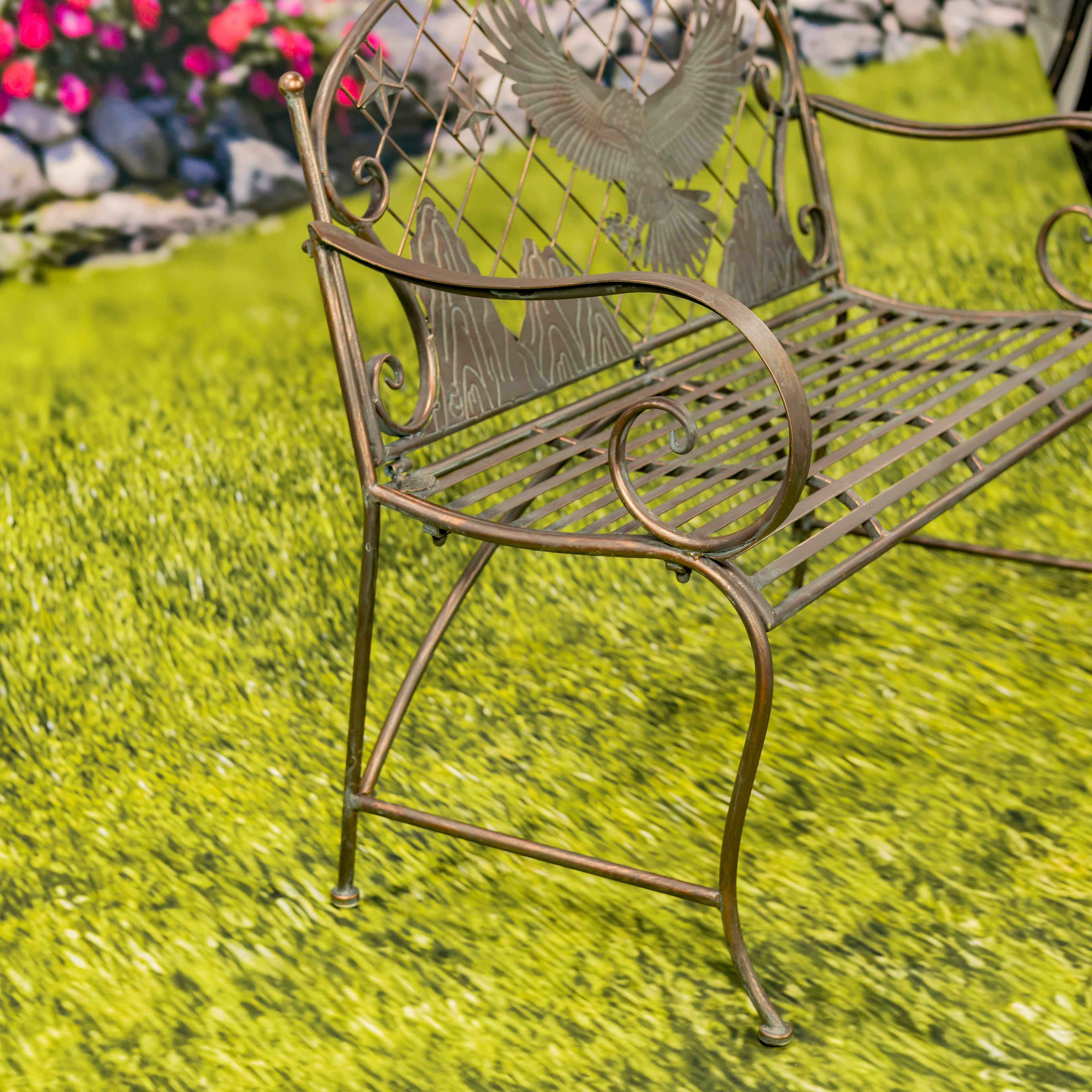 Round Top Iron Garden Bench with Flying Eagle Backrest "Klamath" Item #: ZR220864-BZ